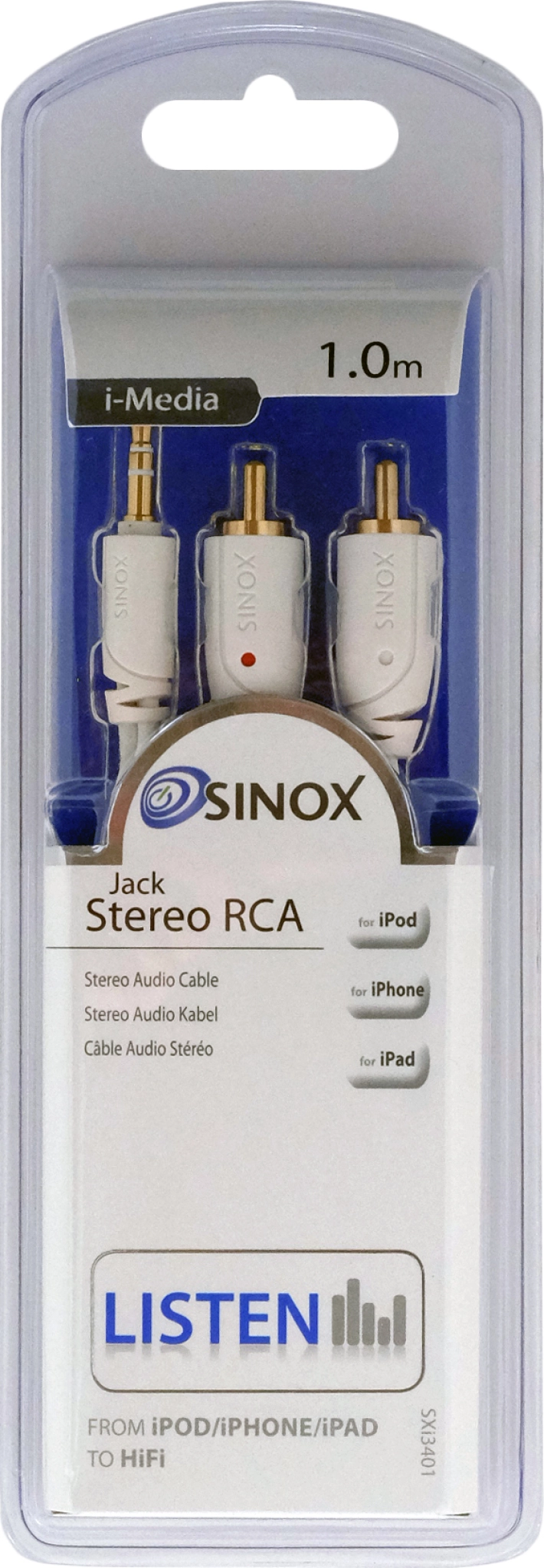 Sinox Mini Jack to Phono Cable. 1m. White
