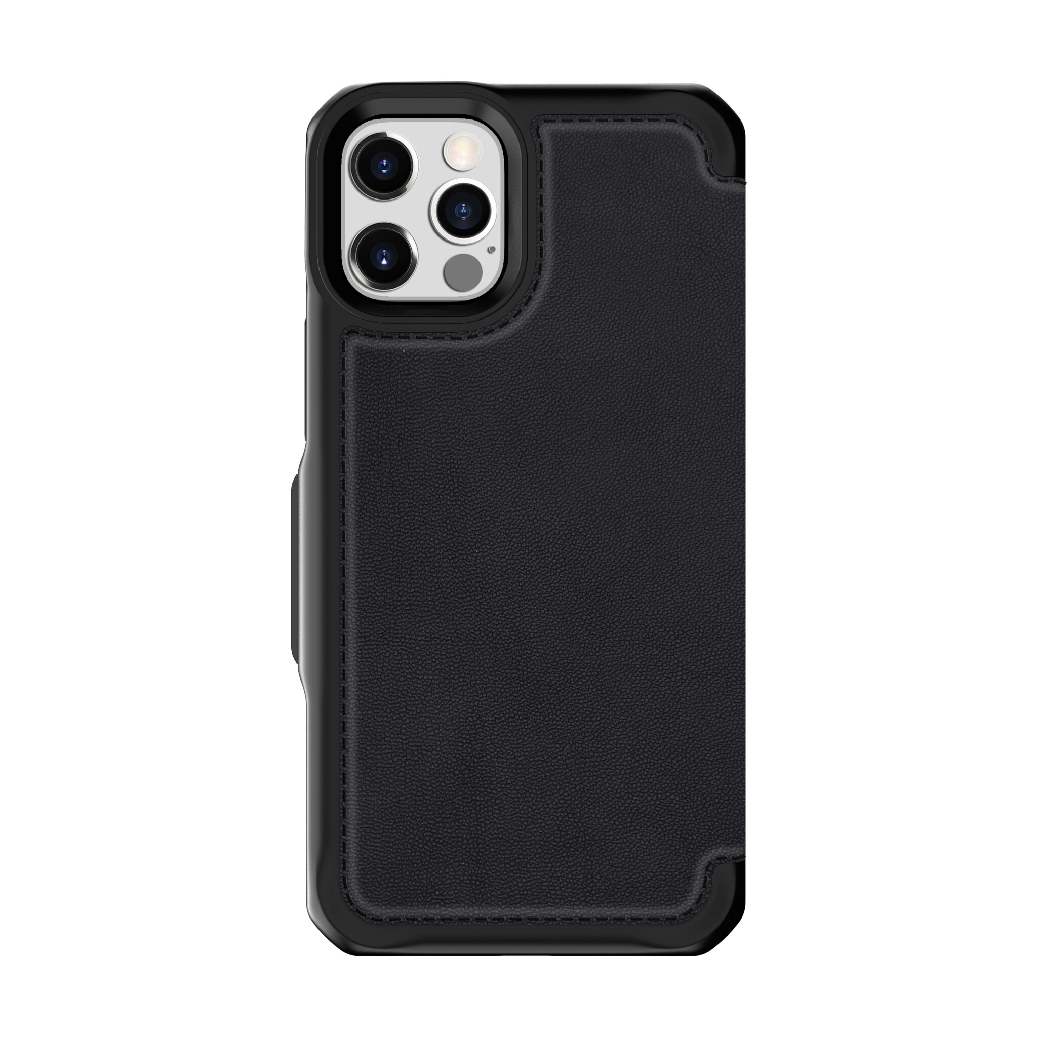 ITSKINS HYBRID FOLIO cover for iPhone 12 Pro Max®. Black with recycled leather