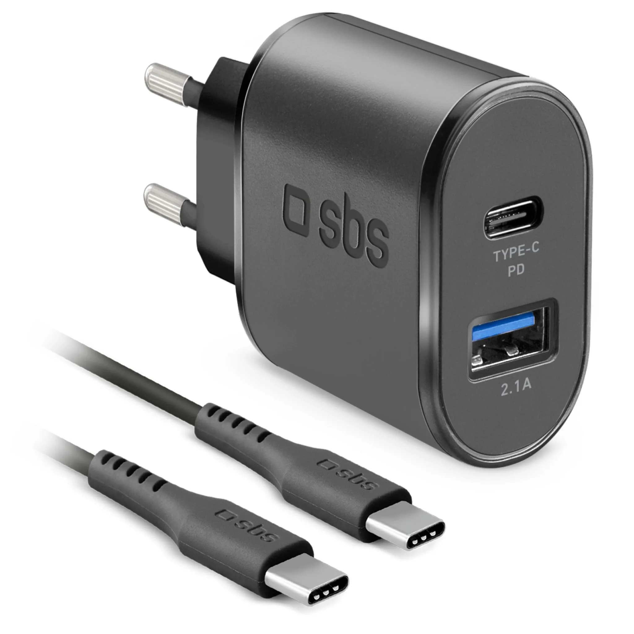 SBS 18W Charger. 1.5m USB-C Cable. Black