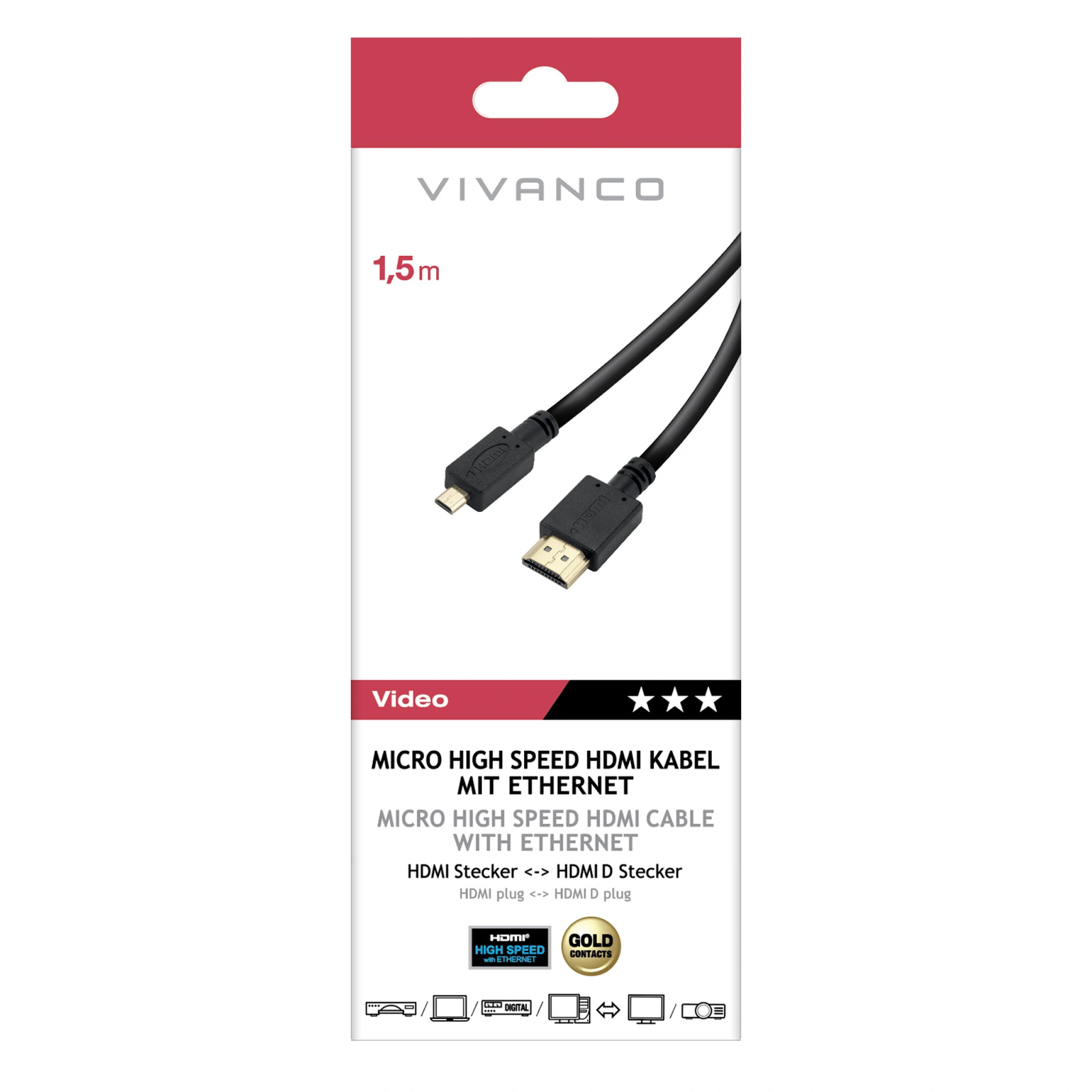 Vivanco Premium High Speed HDMI Cable with Ethernet, 1.5m