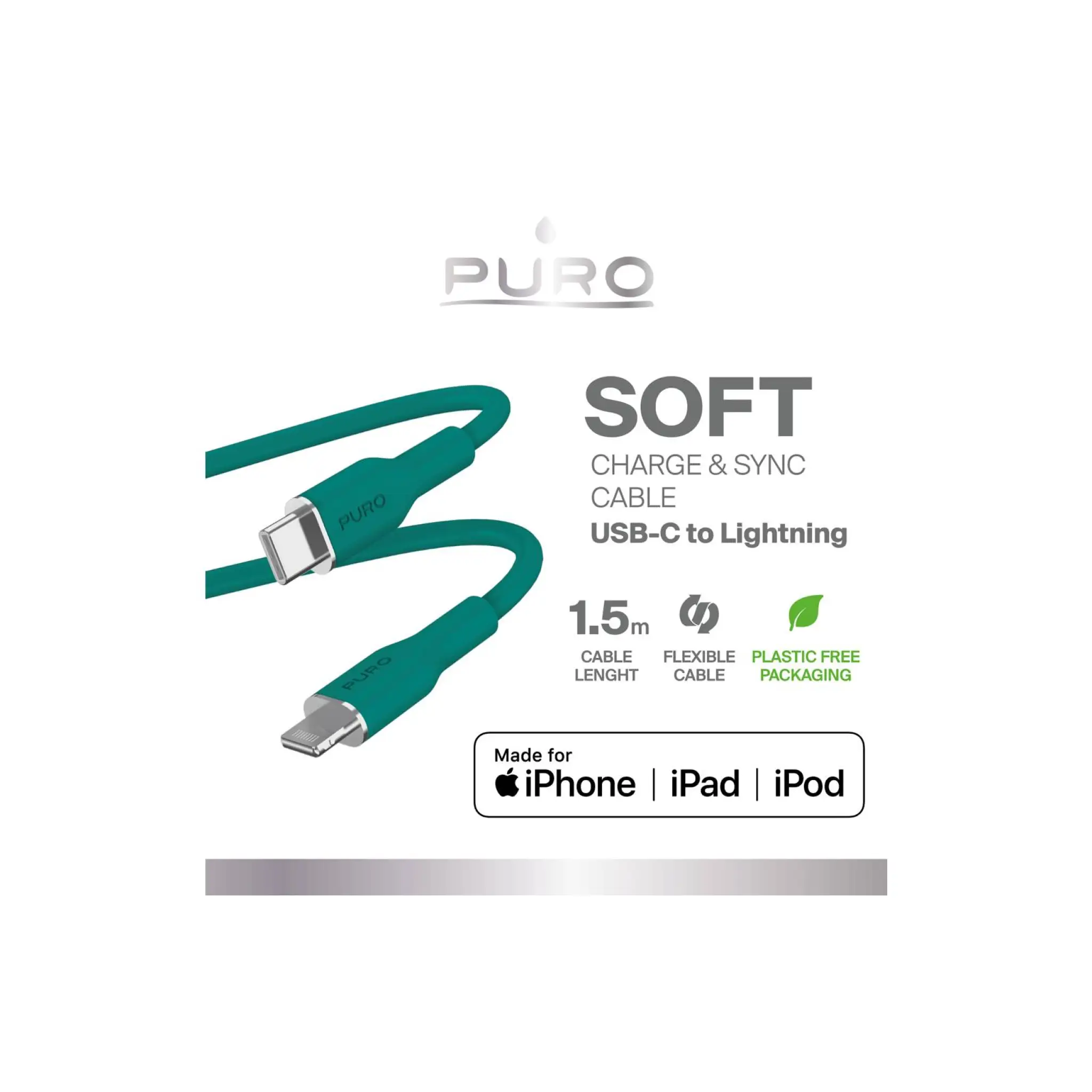 PURO Power And Data Sync SOFT Cable From USB-C To Lightning 1,5m