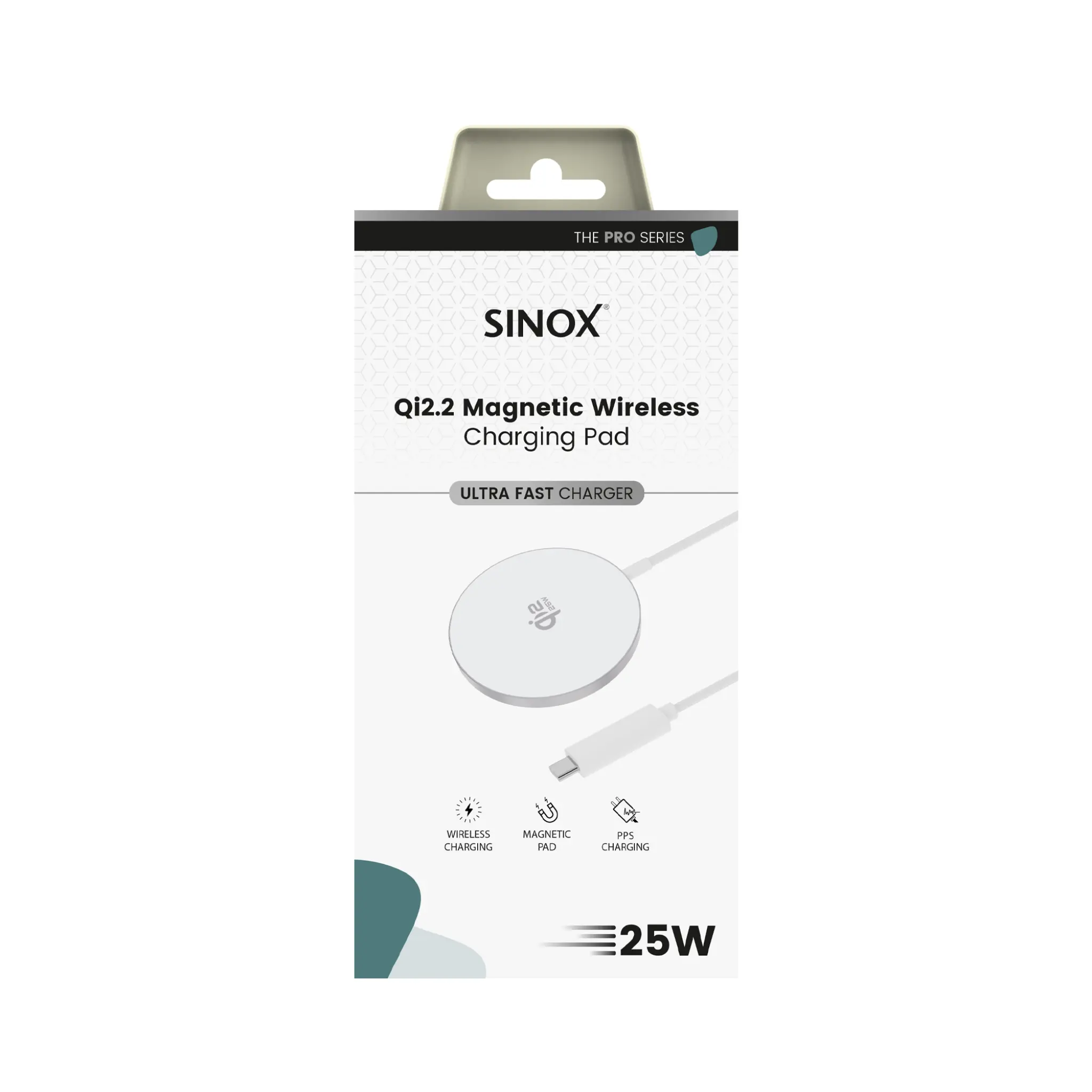 Sinox PRO Magnetic Wireless Qi2.2 Charger 25W. 1.2m. White