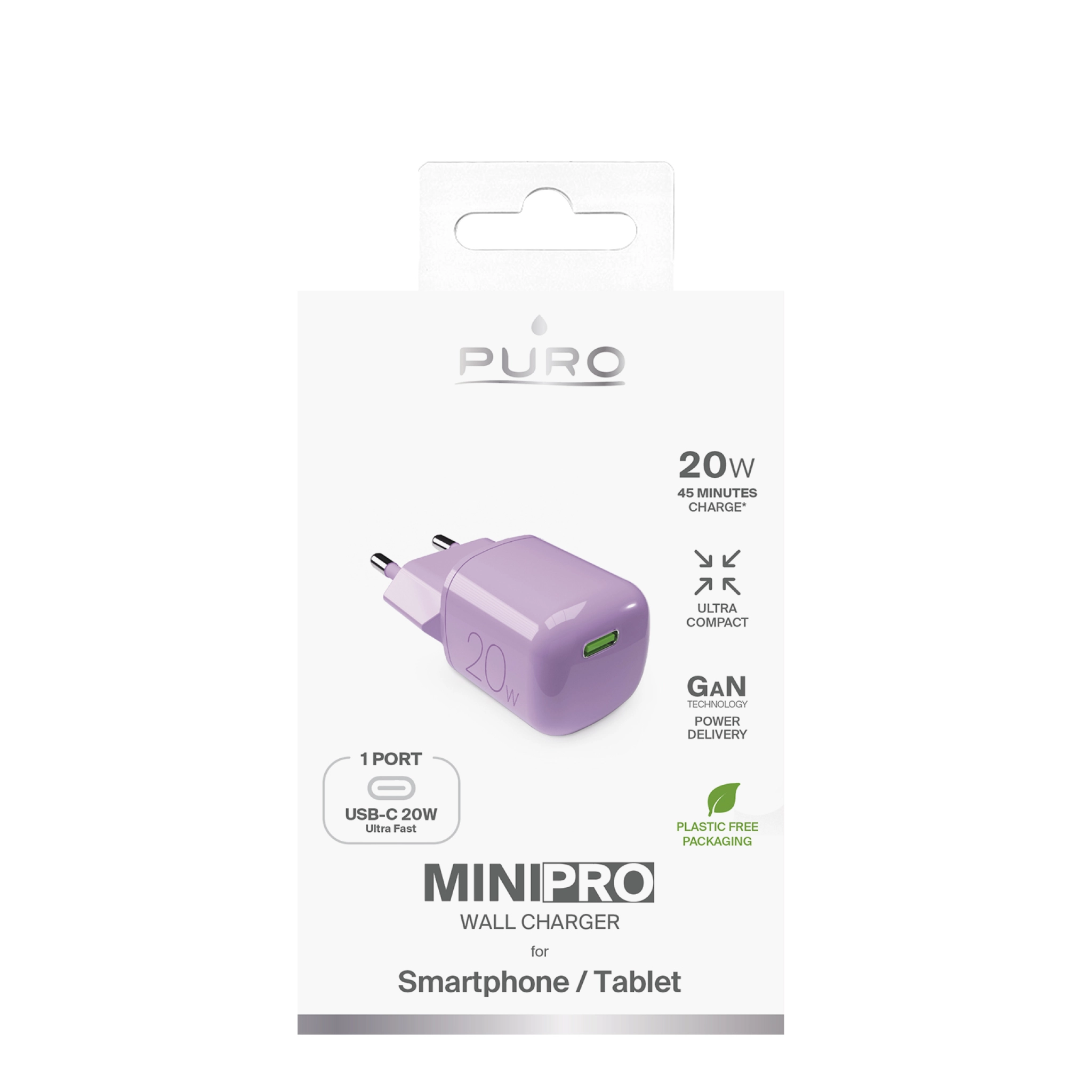 PURO MiniPro 20W USB-C Wall Charger – GAN Technology. Pink