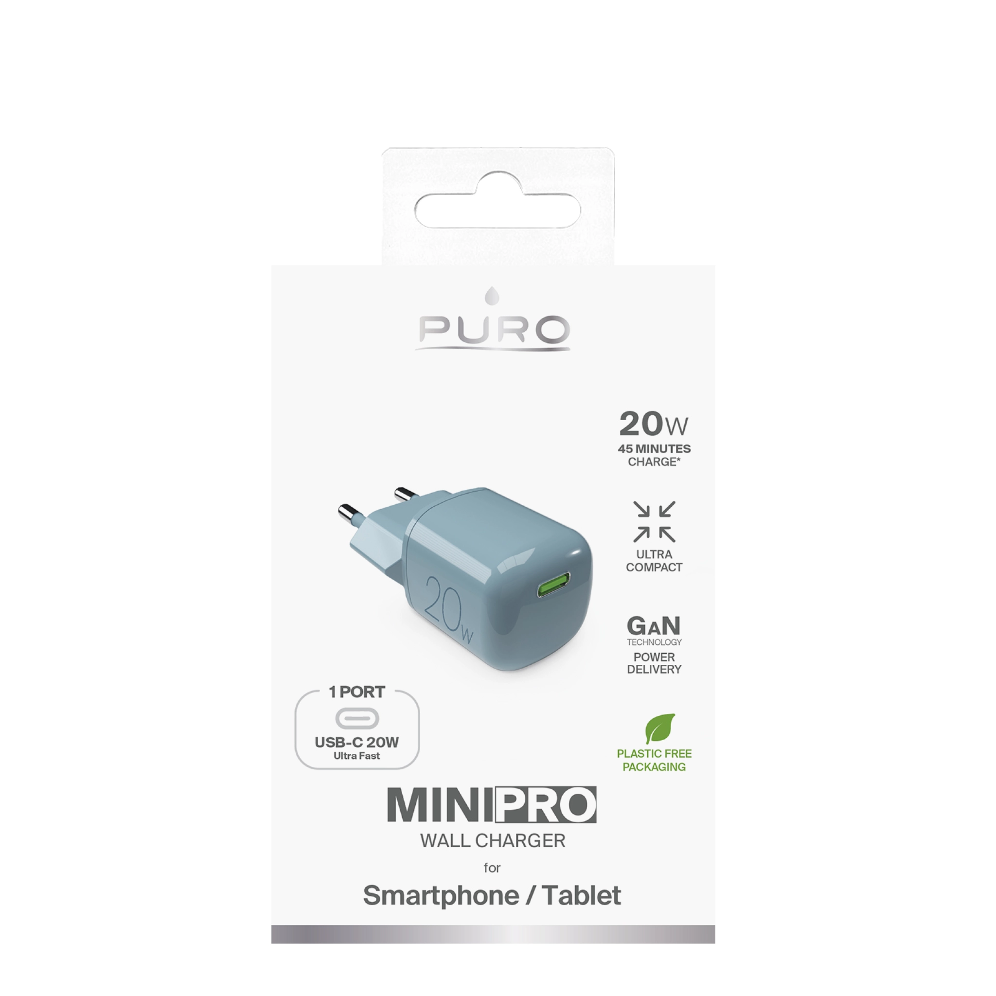 PURO MiniPro 20W USB-C Wall Charger – GAN Technology. Green