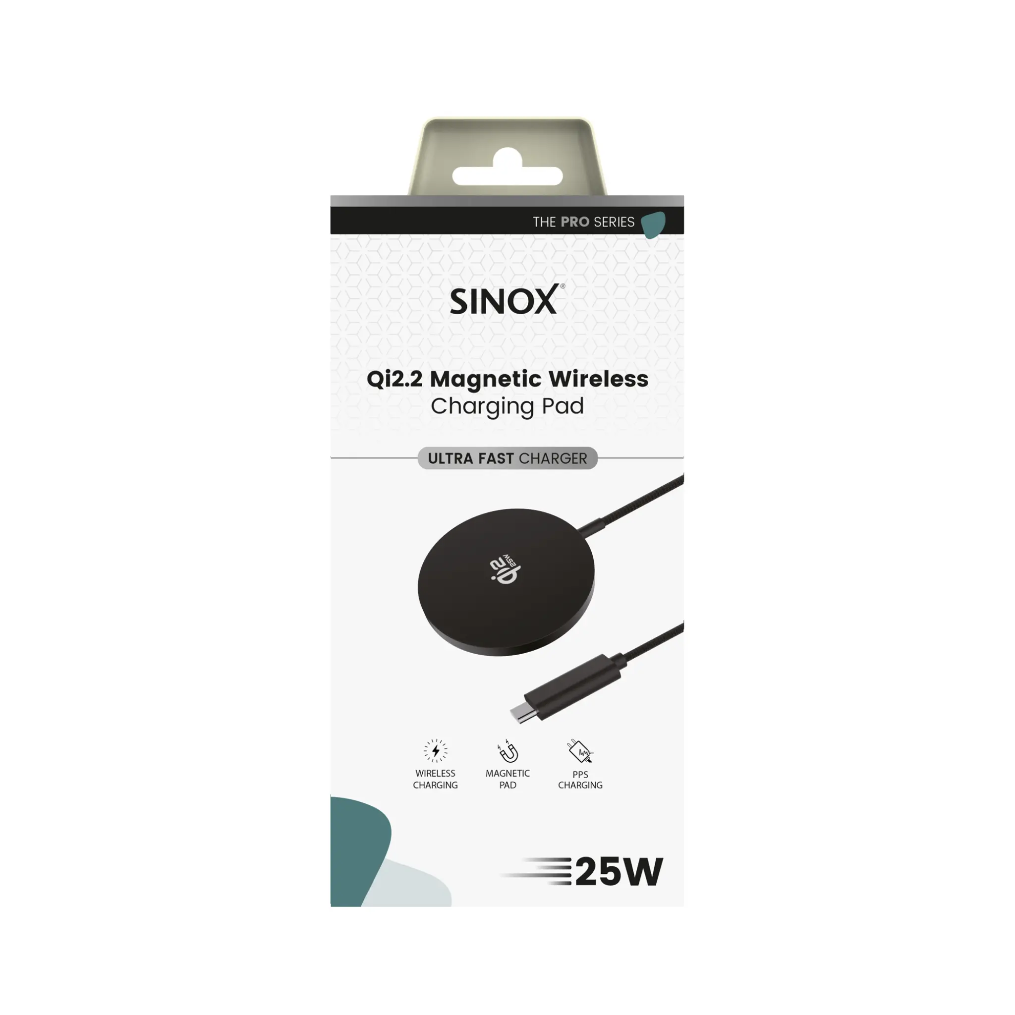 Sinox PRO Magnetic Wireless Qi2.2 Charger 25W. 1.2m. Black