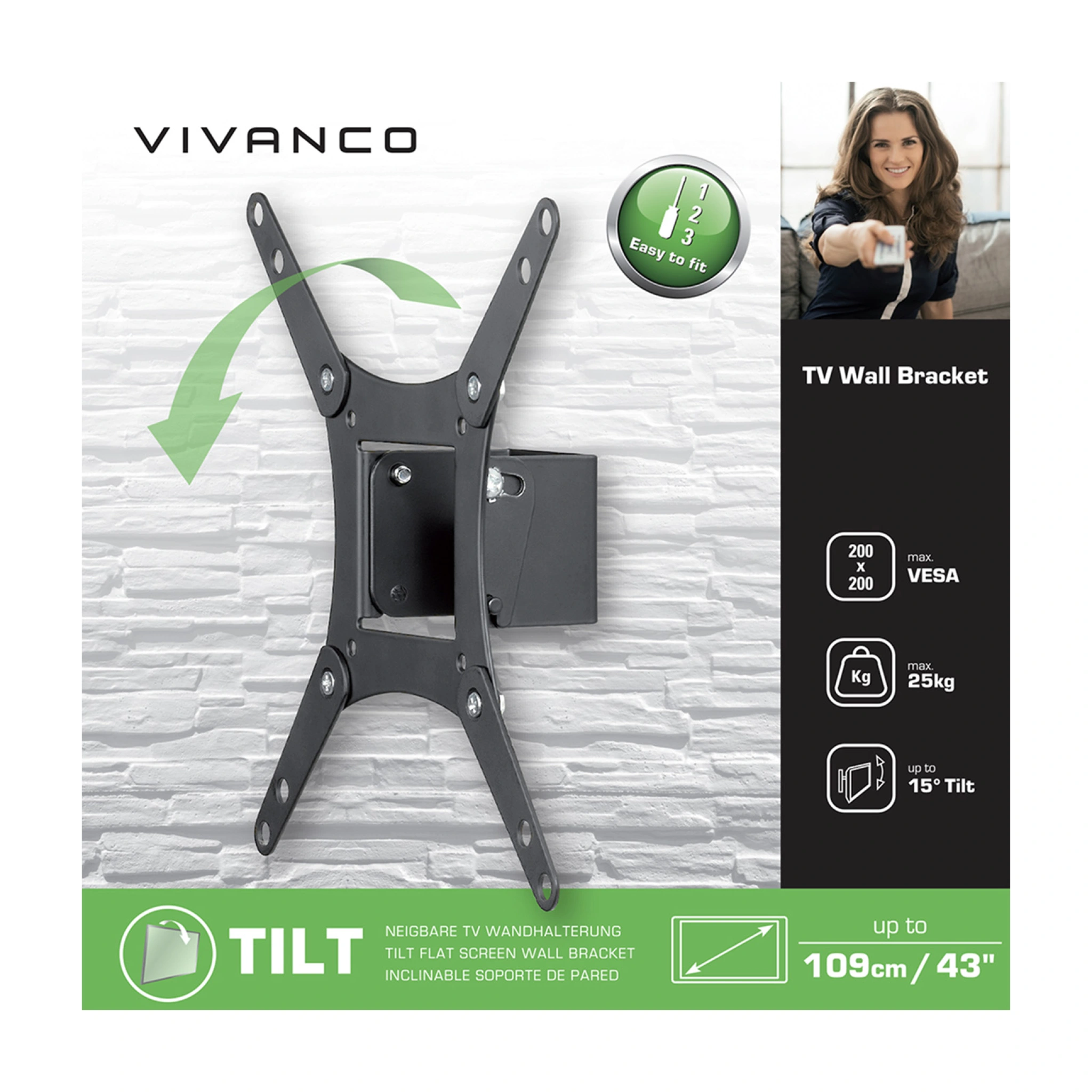 Vivanco TV Wall Mount, TILT, 43", 25kg, VESA 200x200