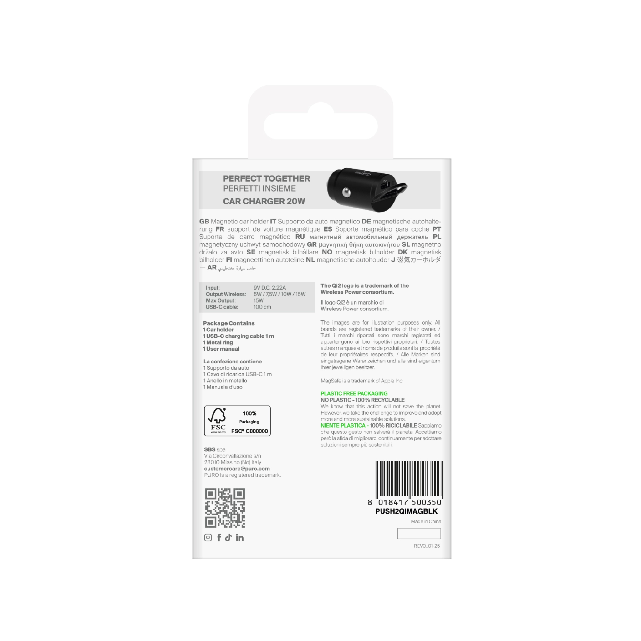 PURO Power Mag Holder magnetic car mount with Qi2 wireless charging