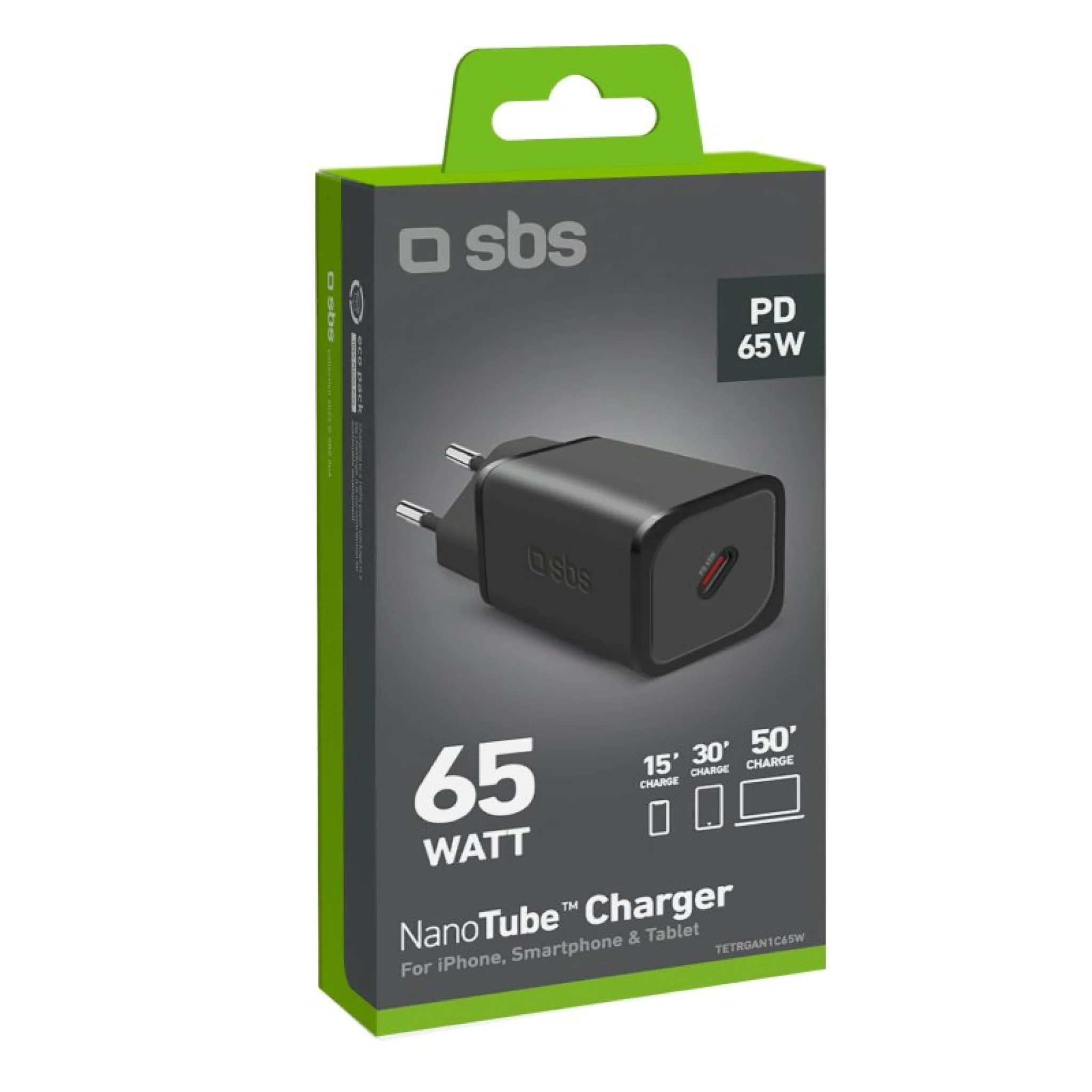 SBS 65 Watt GaN charger with PD. Black