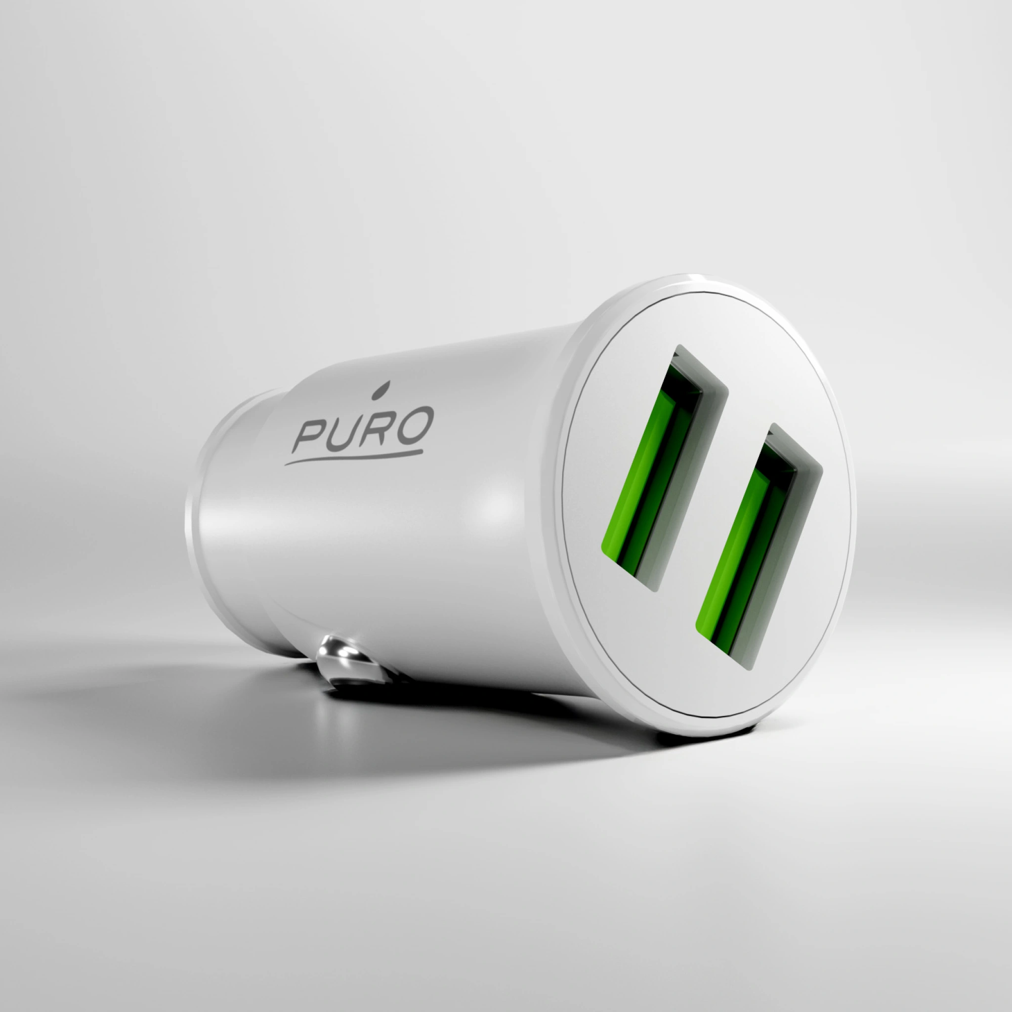PURO Pro Lite car charger with 2 USB-A ports. White