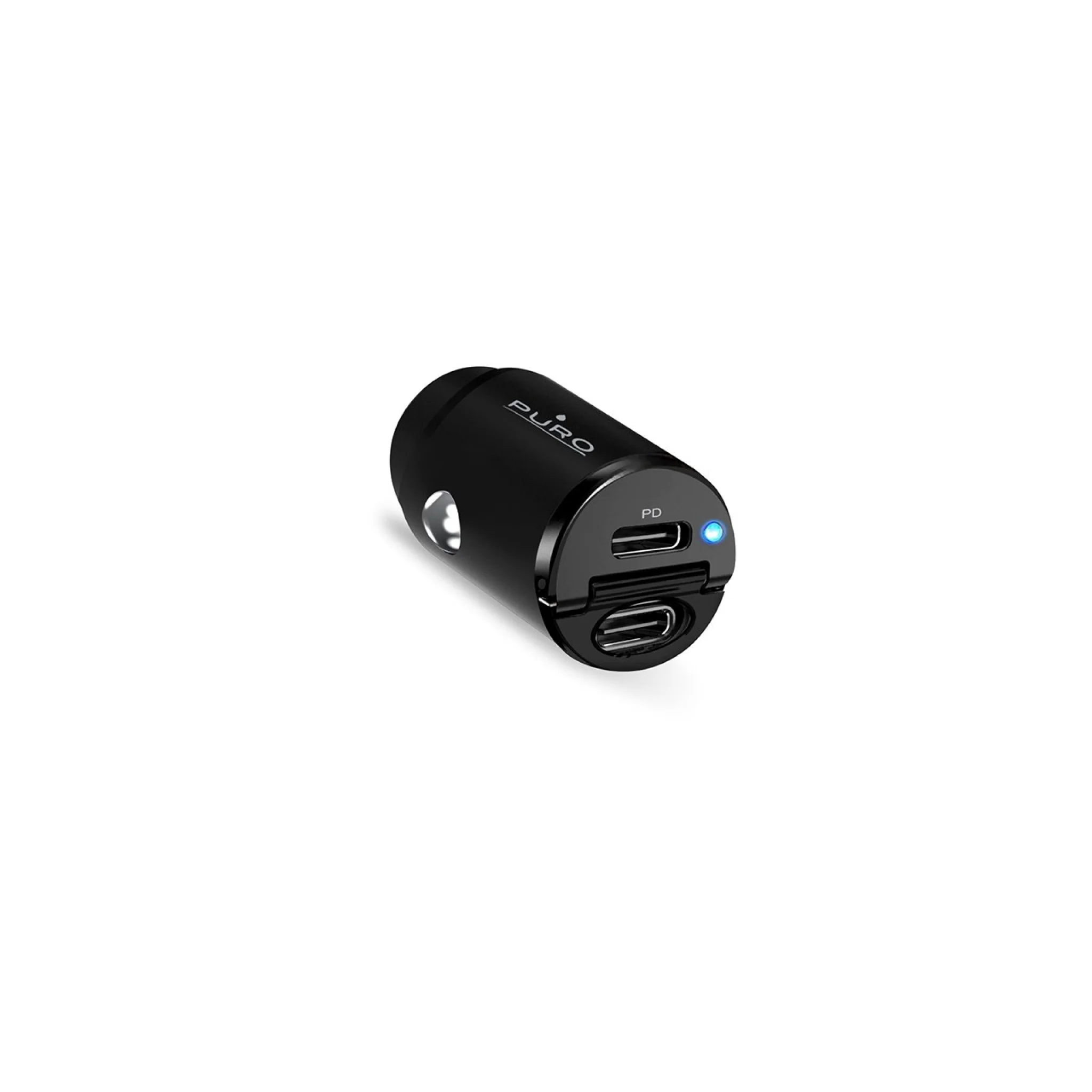 PURO Mini Car Charger "Bullet" 2 Port USB-C Fast Charging and Power Delivery 30W