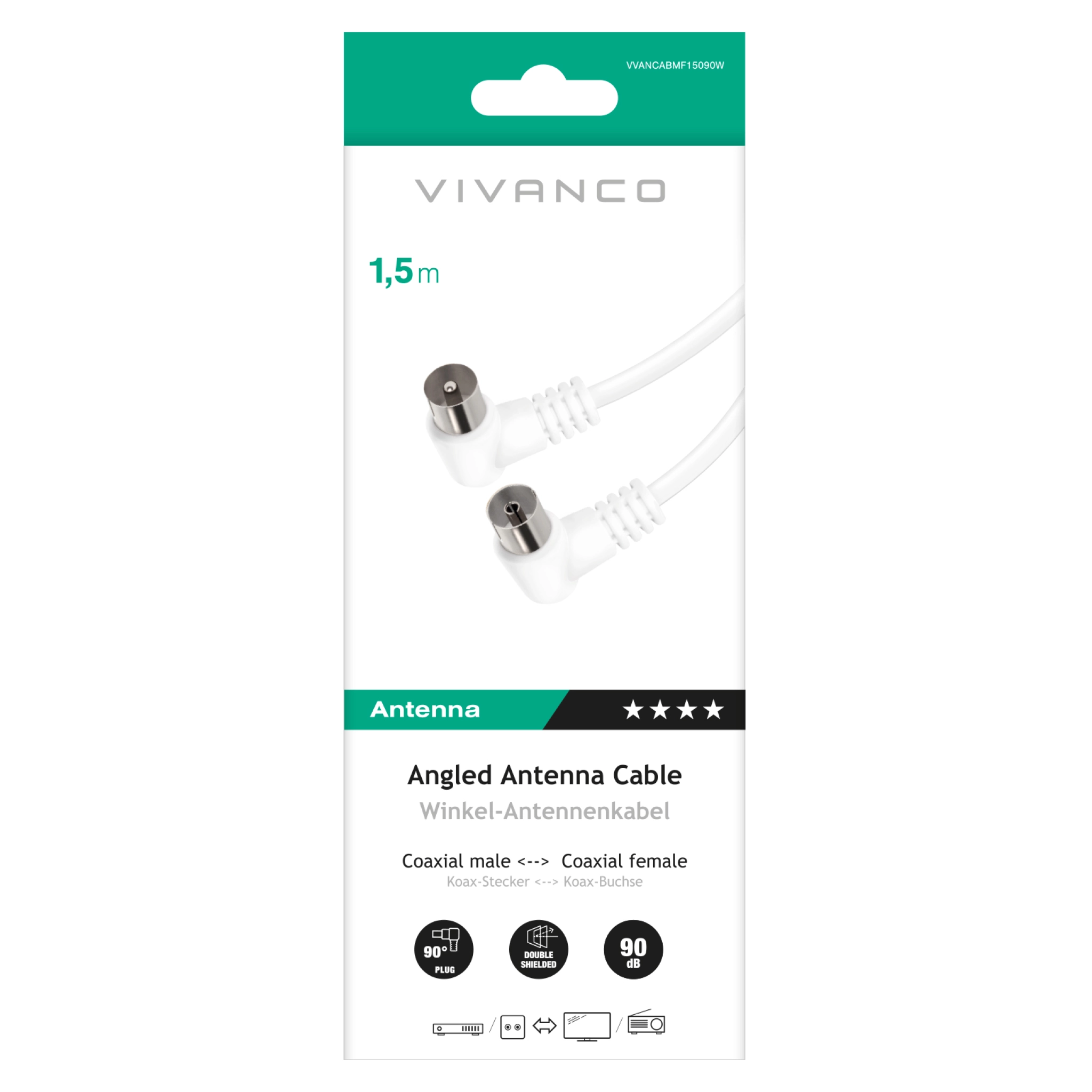 Vivanco 90dB antenna cable with angled connectors