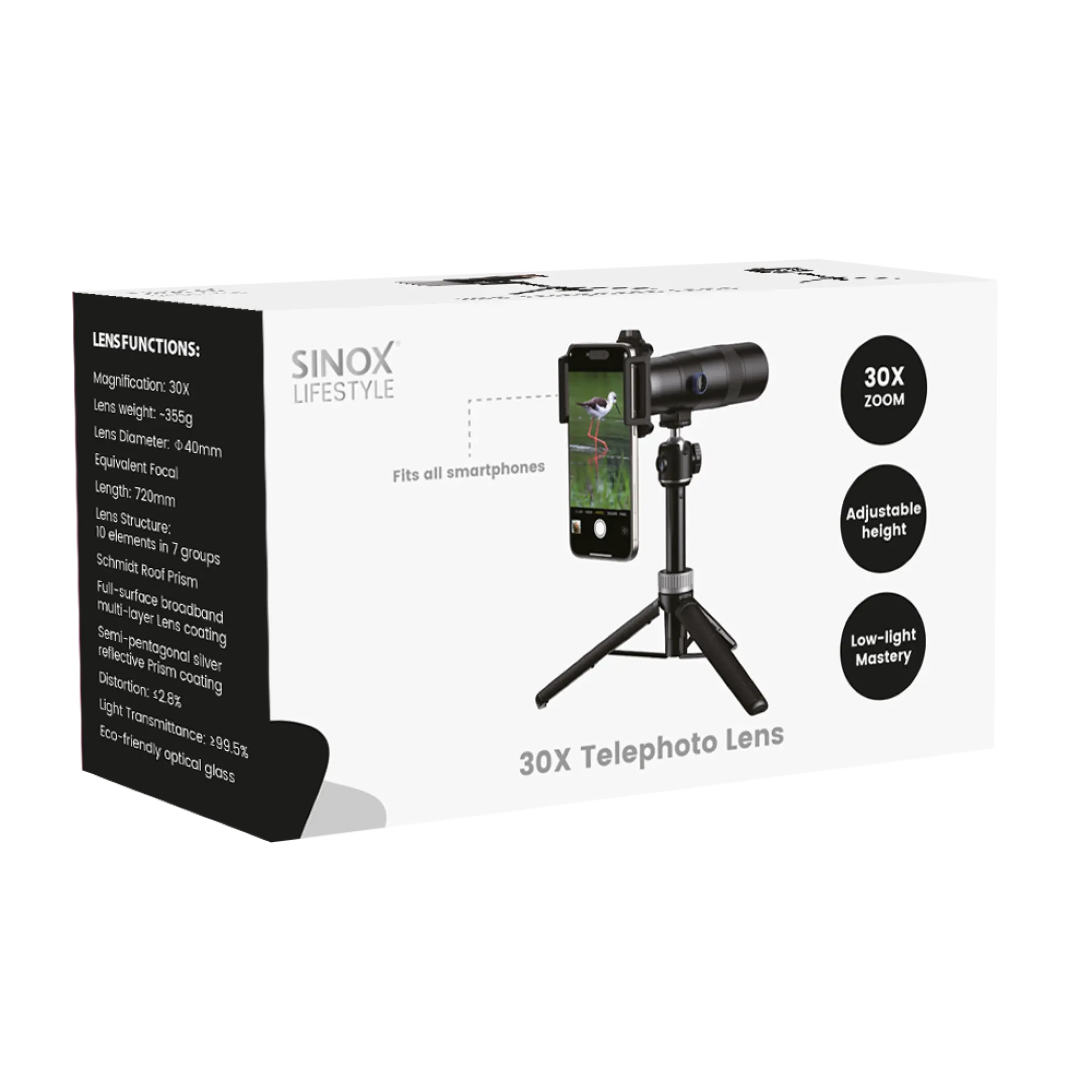 Sinox Lifestyle 30x Telephoto Lens Kit. Black