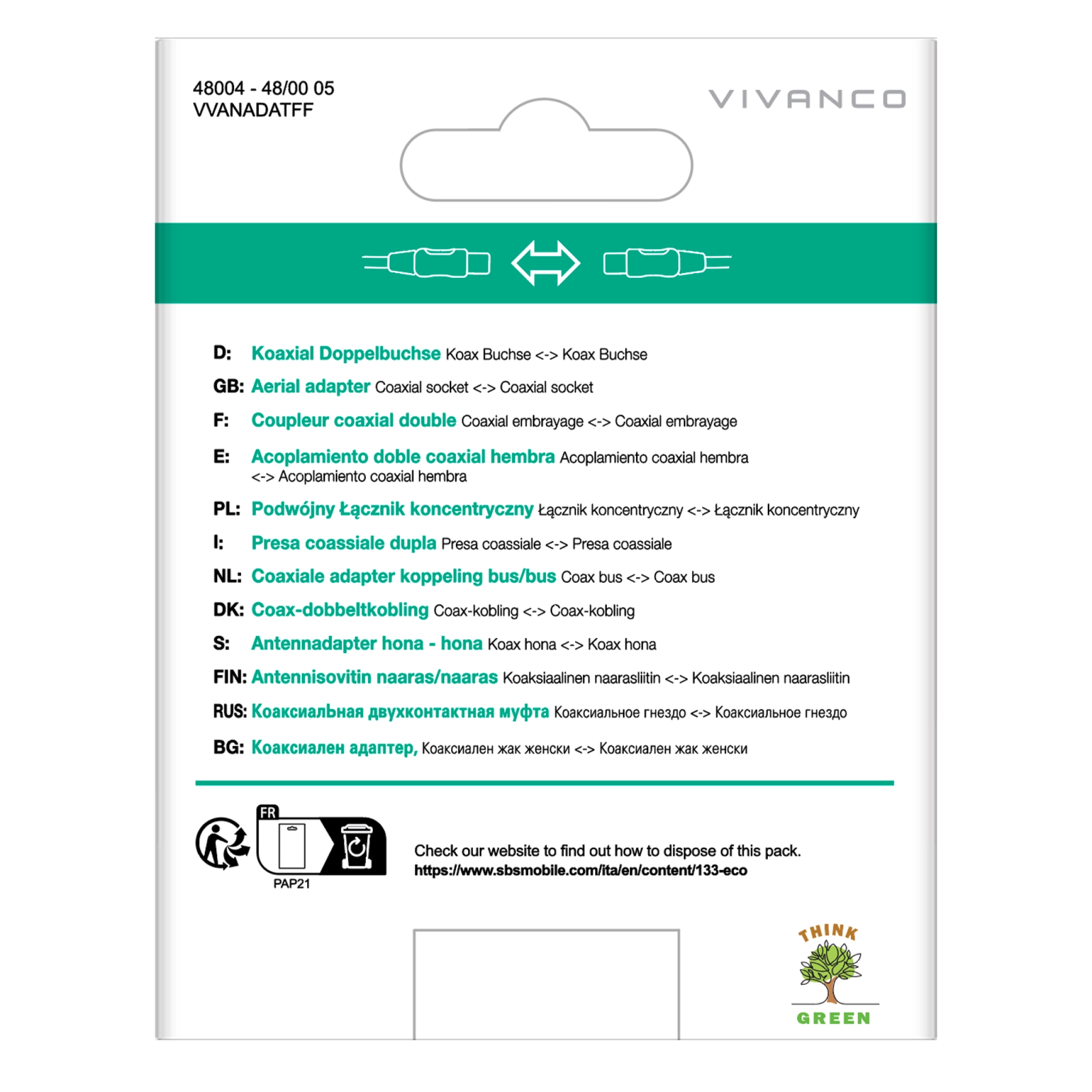 Vivanco Female to Female Coaxial Antenna Adapter