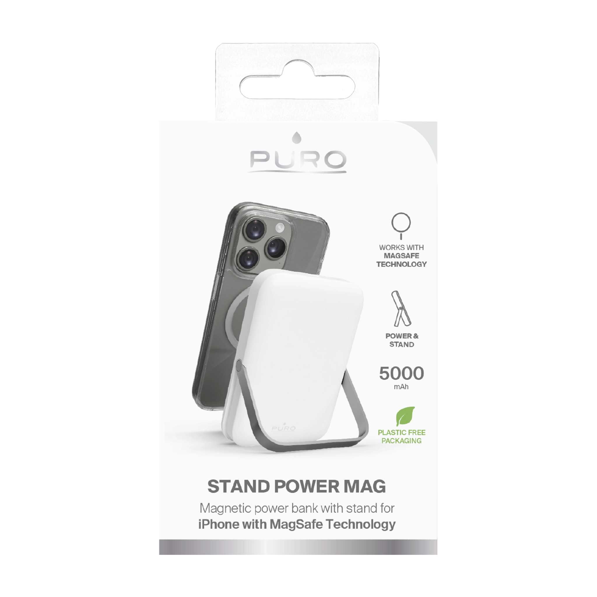 PURO Power Bank 5000 mAh wth stand compatible with MagSafe
