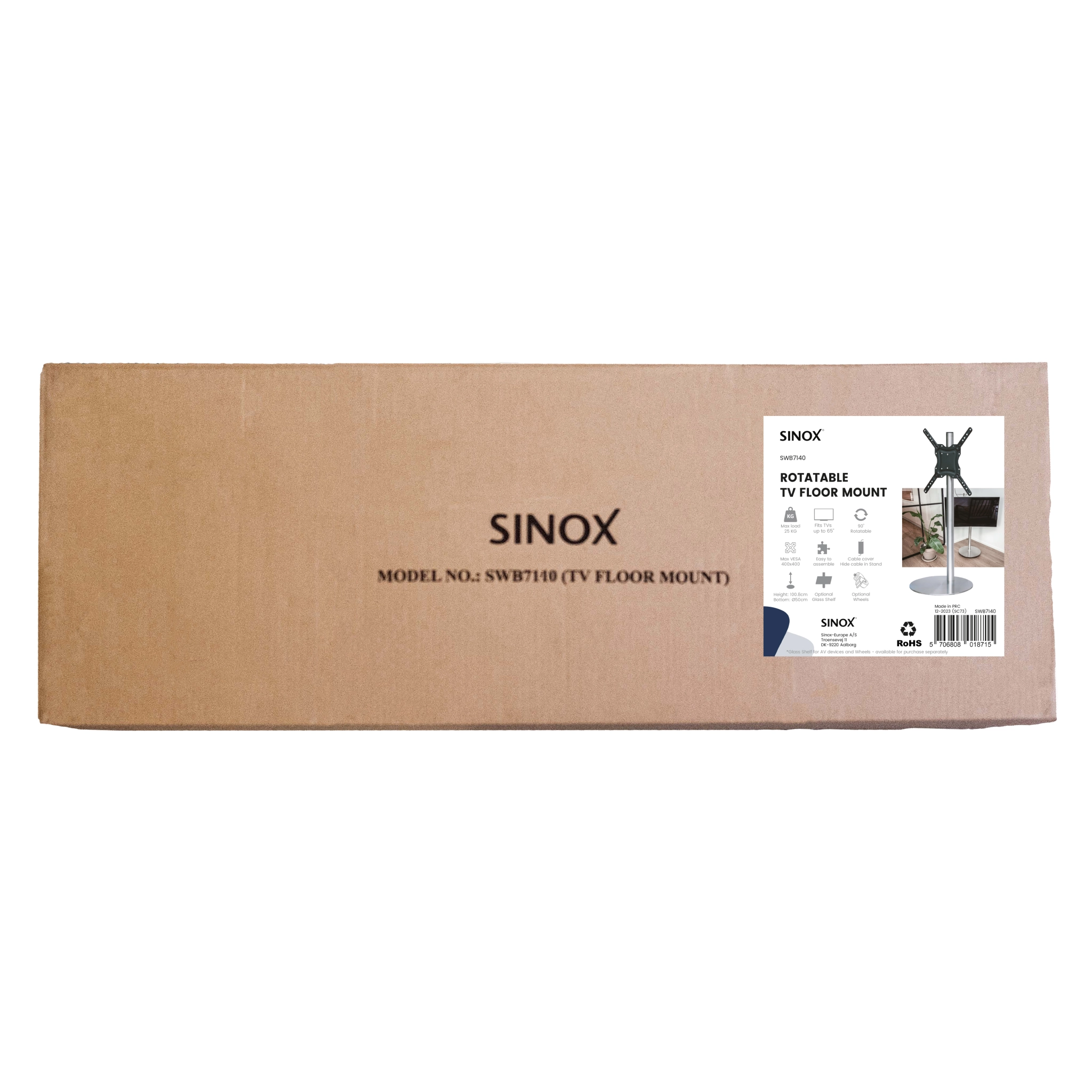 Sinox StandView TV Floor Mount with wheels and rotatable top. 26"-65". Alu finish
