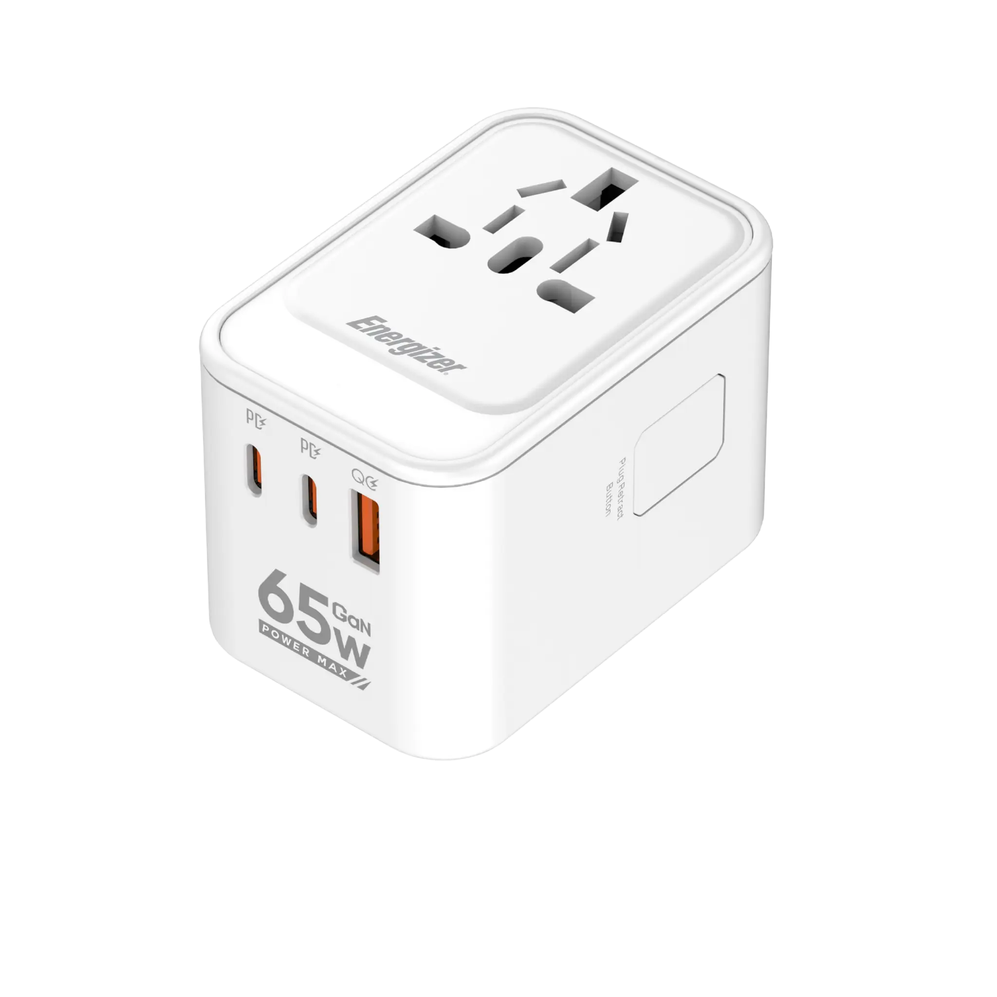 Energizer 65W Dual USB-C & USB-A Travel Charger. White