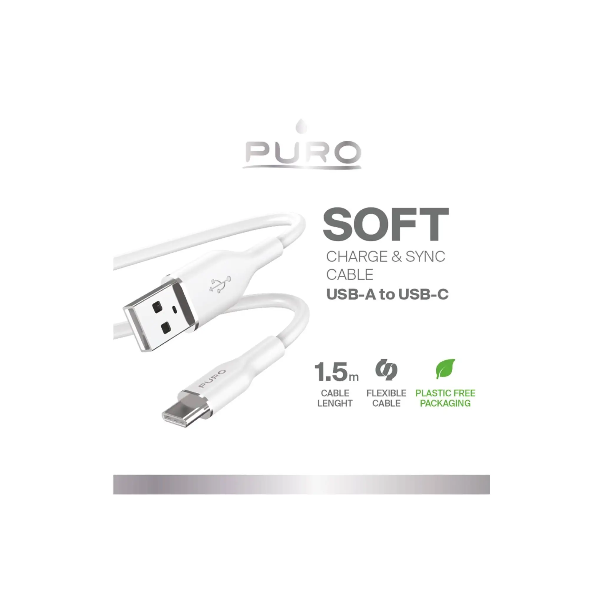 PURO Charging and synchronization cable SOFT from USB-A to USB-C 1,5m