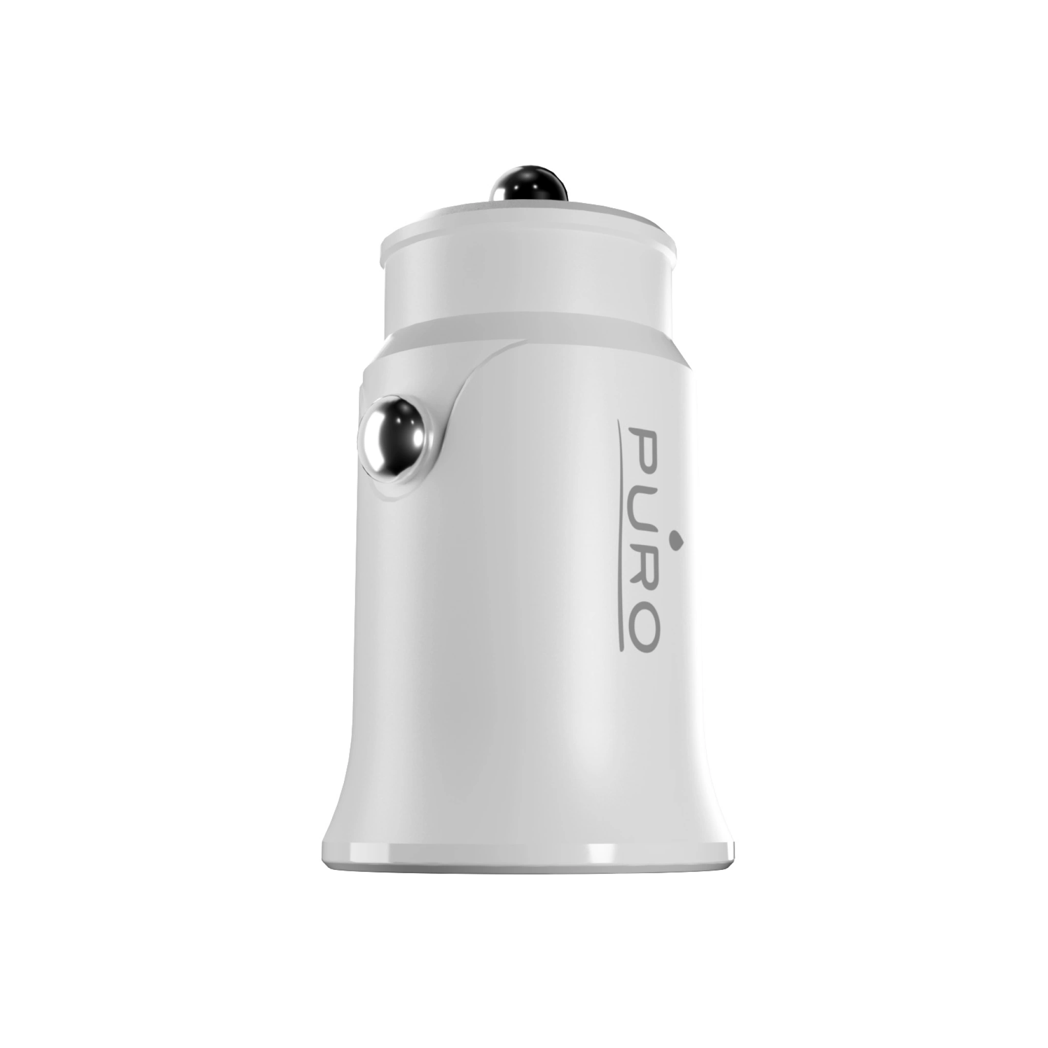 PURO Pro Lite car charger with 1 USB-A port and 1 USB-C port. White