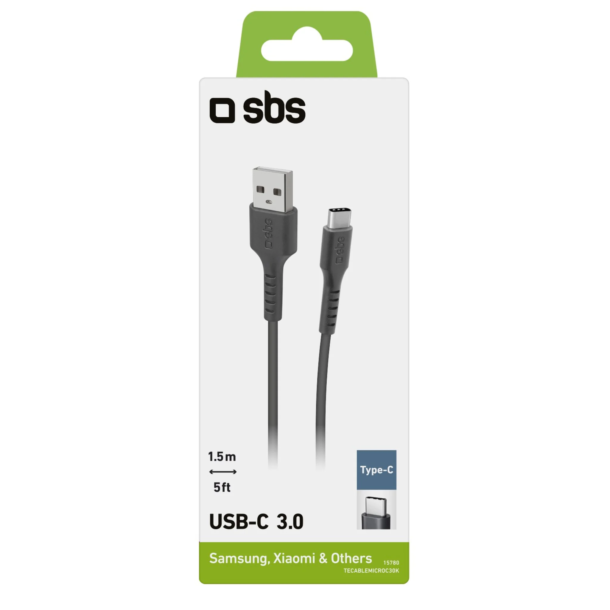 SBS USB C to USB A Cable. 1.5m. Black