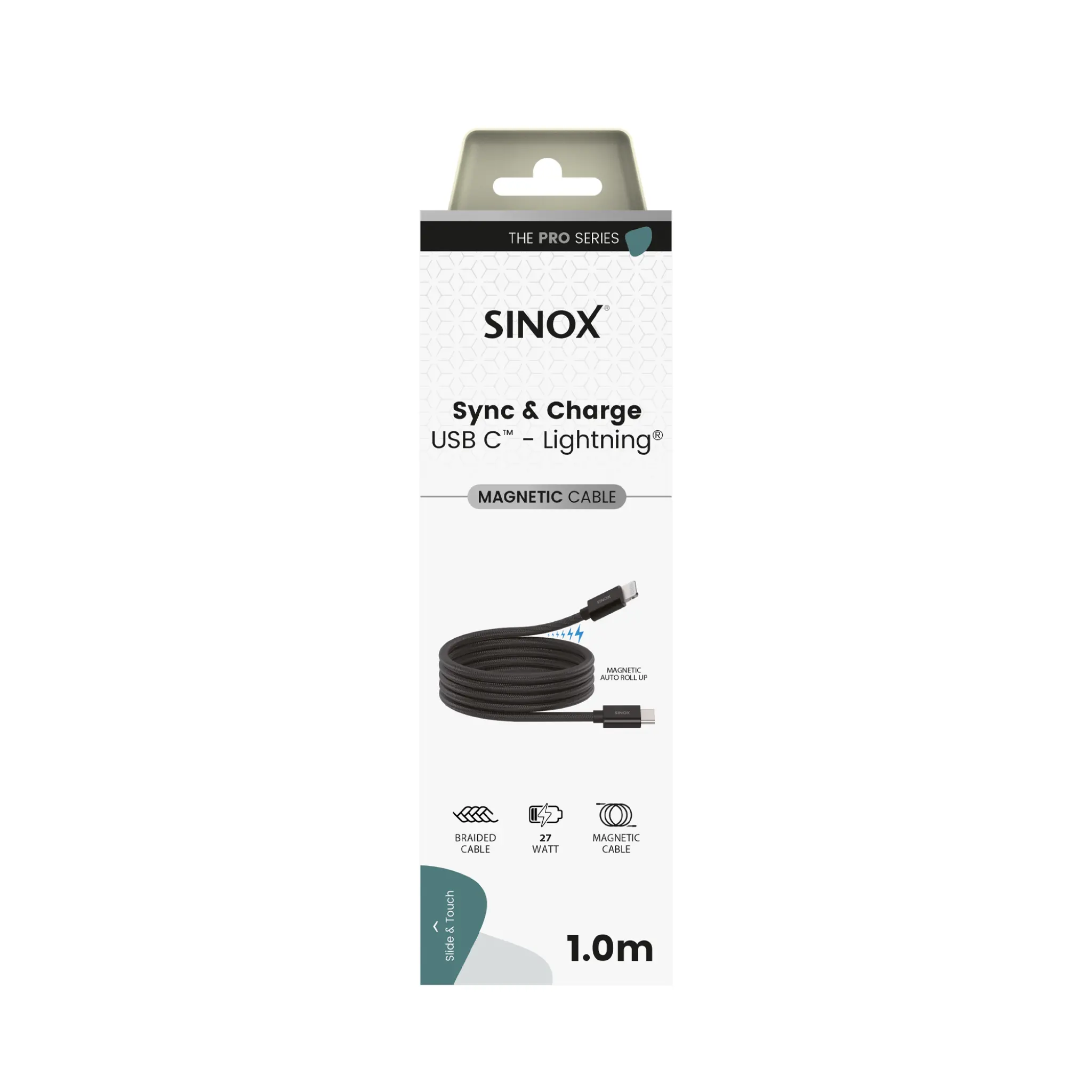 Sinox PRO USB C to Lightning Magnetic Cable. 1m. Black