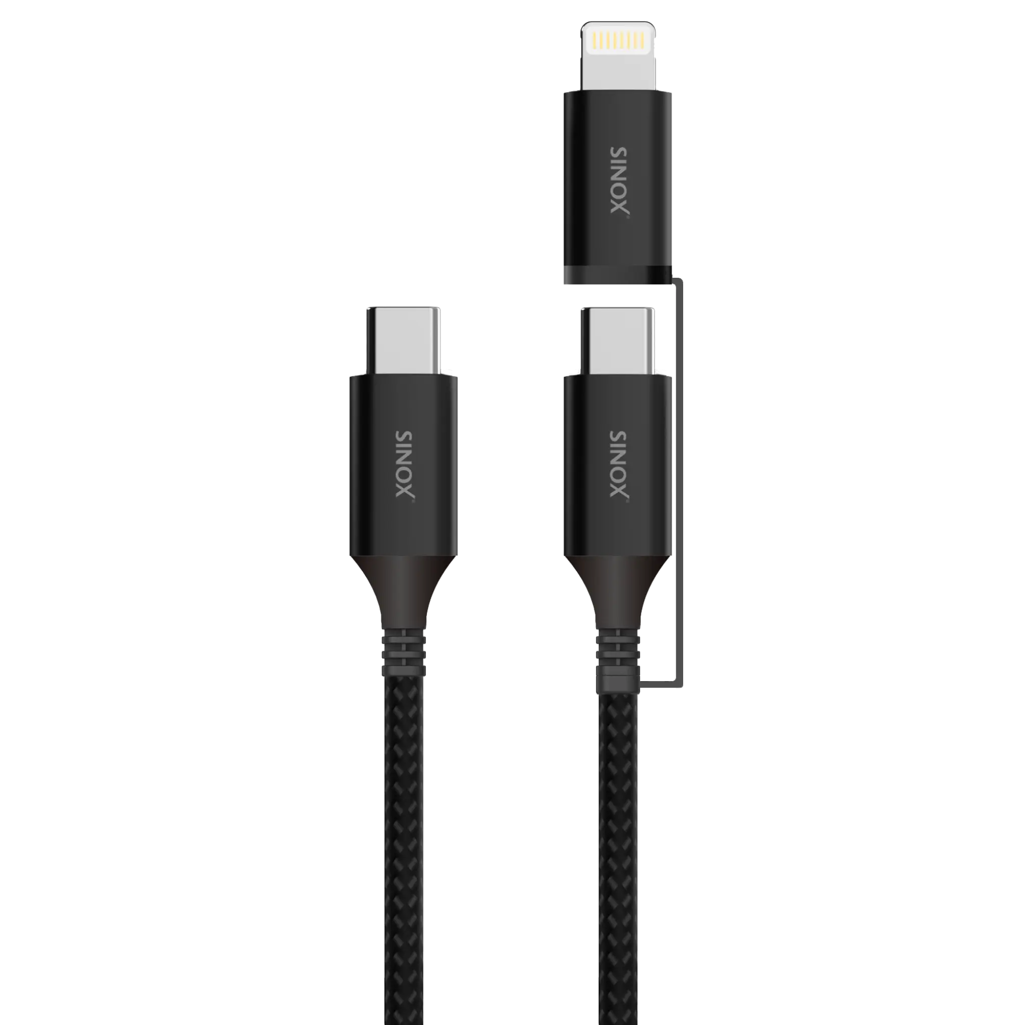 Sinox PRO 2-in-1 Cable with USB-C and Lightning. 1.5m. Braided. Black