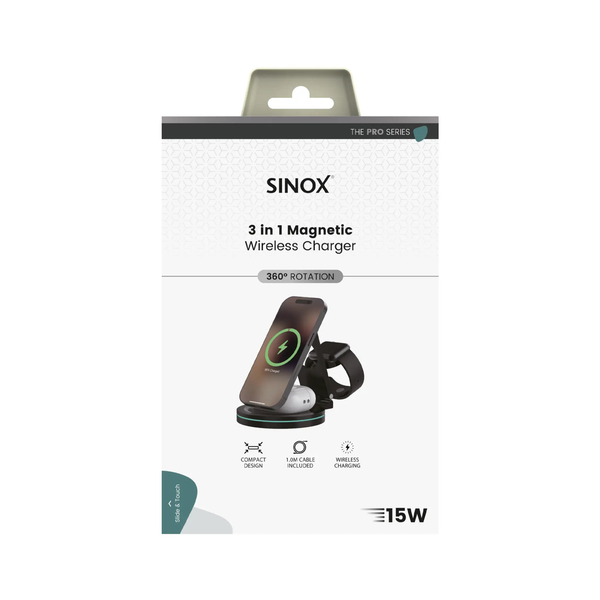 Sinox PRO 3-in-1 Wireless 15W Charger Stand. Black