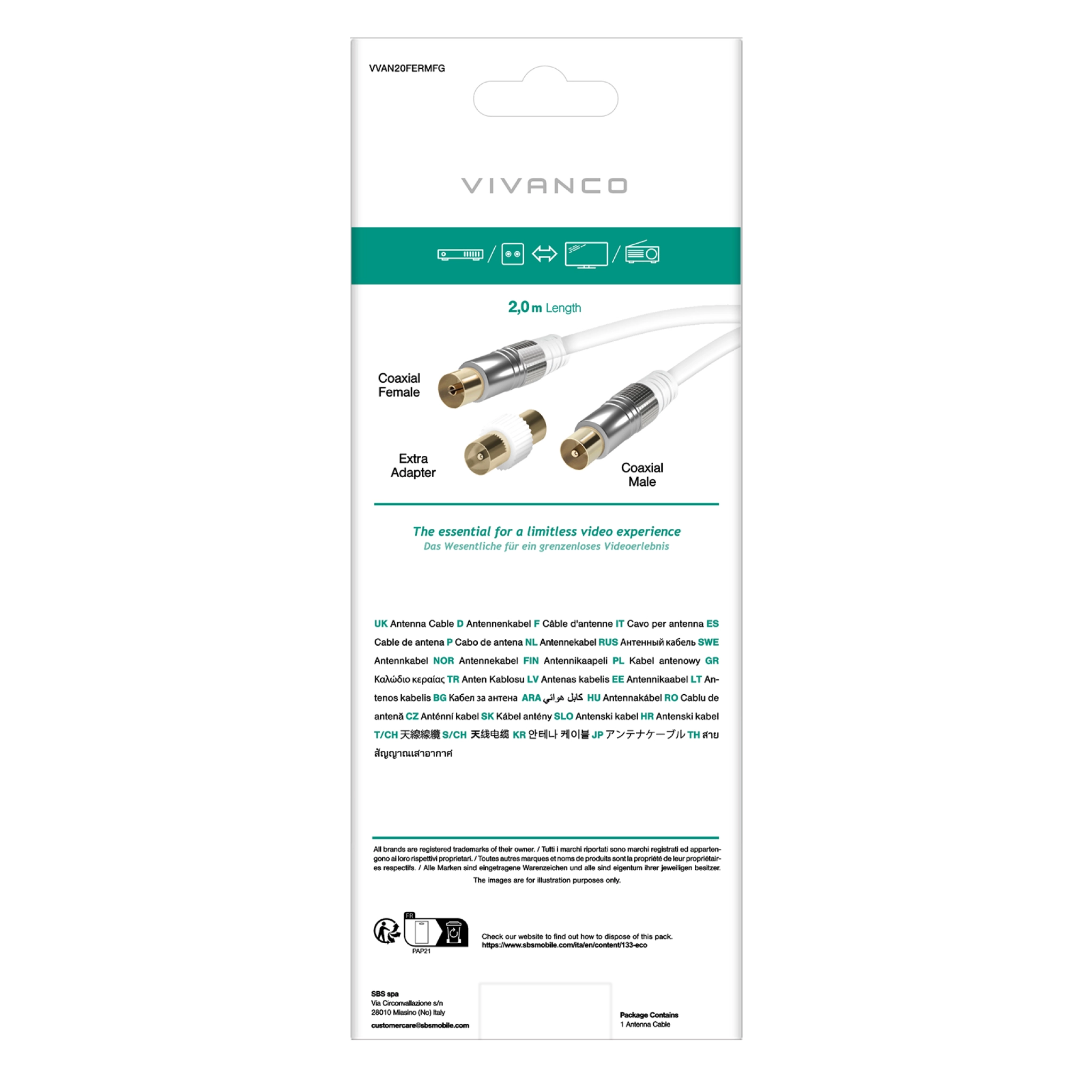 Vivanco Satellite antenna cable with ferrite core, 110 dB