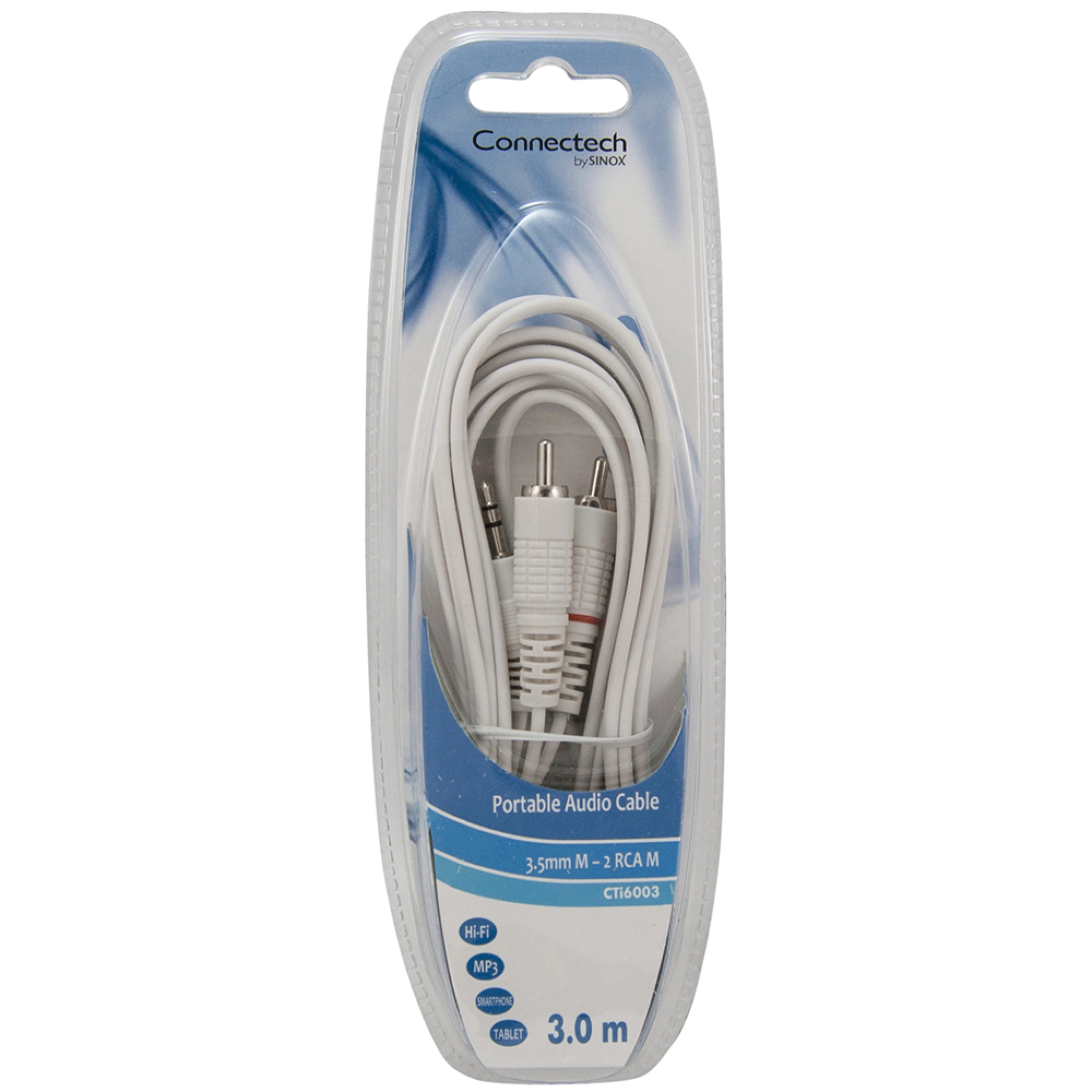 Connectech 3.5mm Mini Jack to Phono Cable. 3m. White