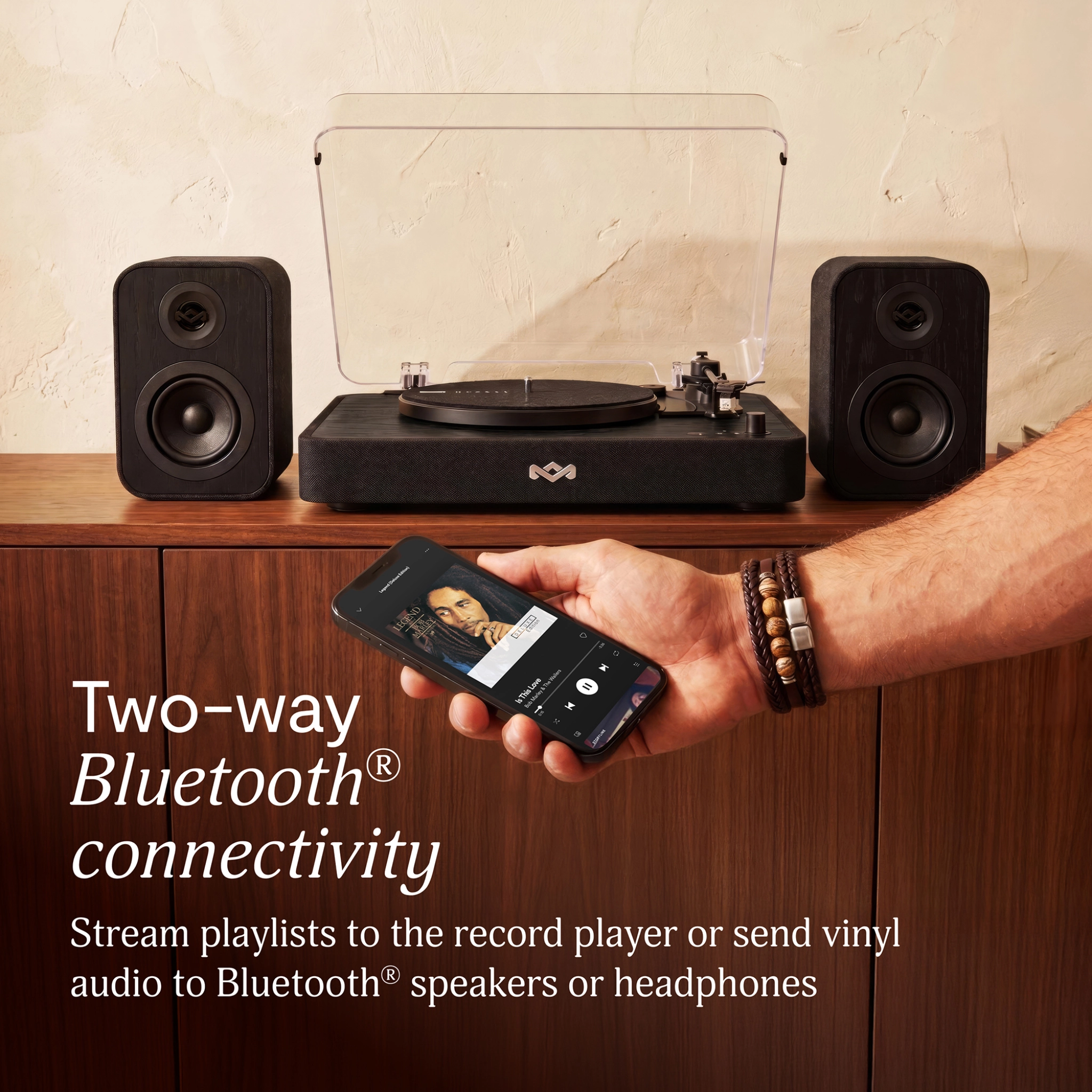 Marley Revolution Turntable and Speakers. Black