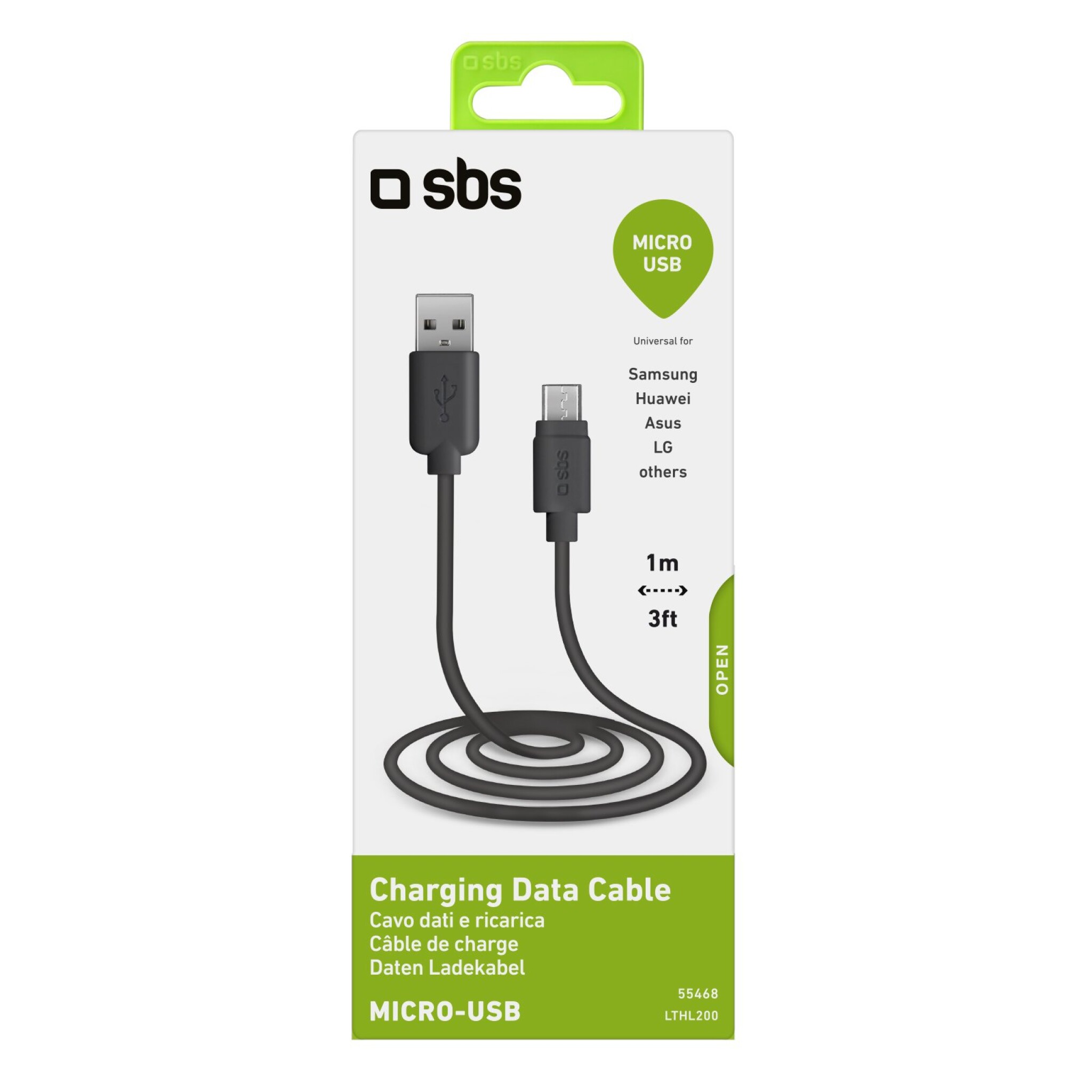 SBS Data Cable USB 2.0 - Micro USB. 1m. Black