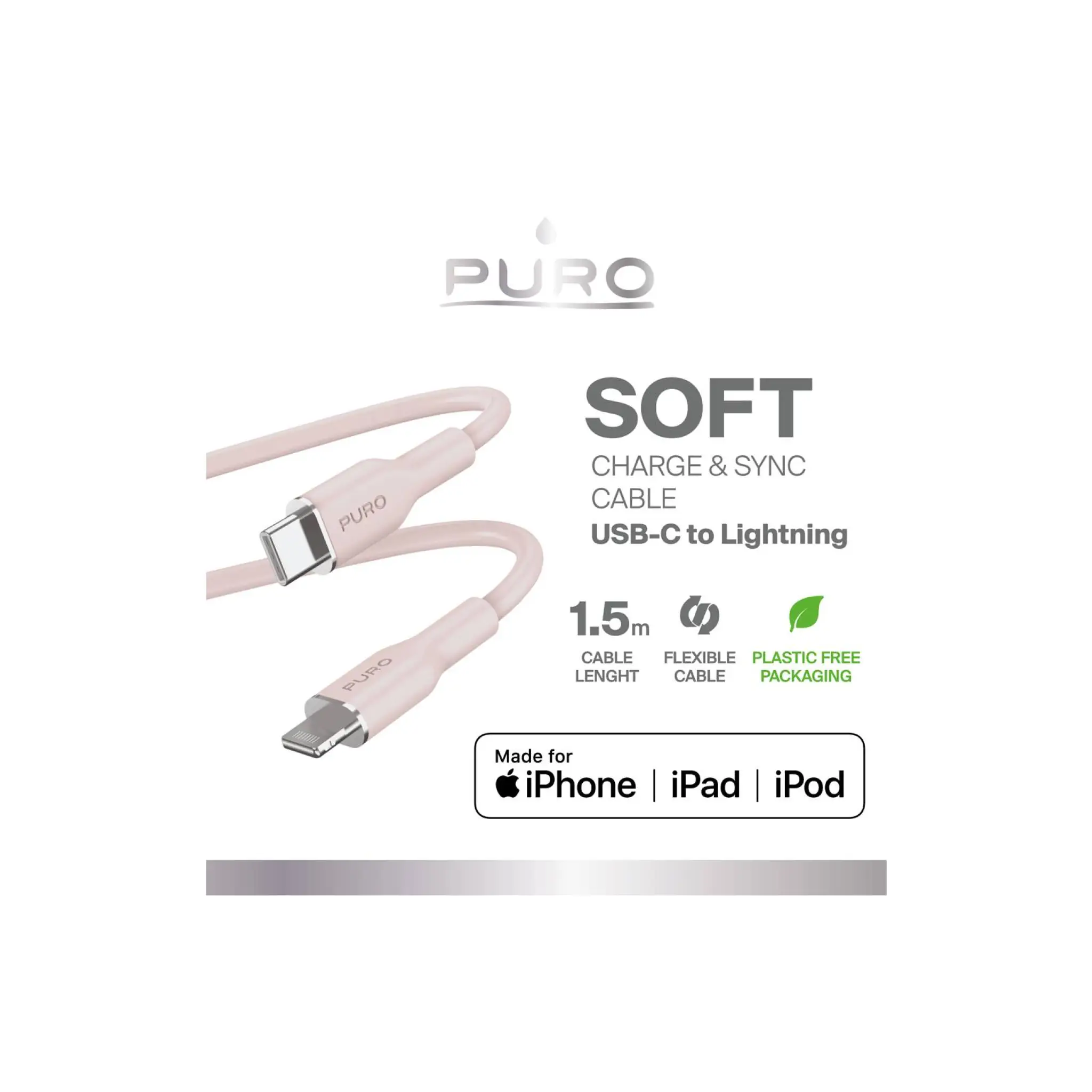 PURO Power And Data Sync SOFT Cable From USB-C To Lightning 1,5m