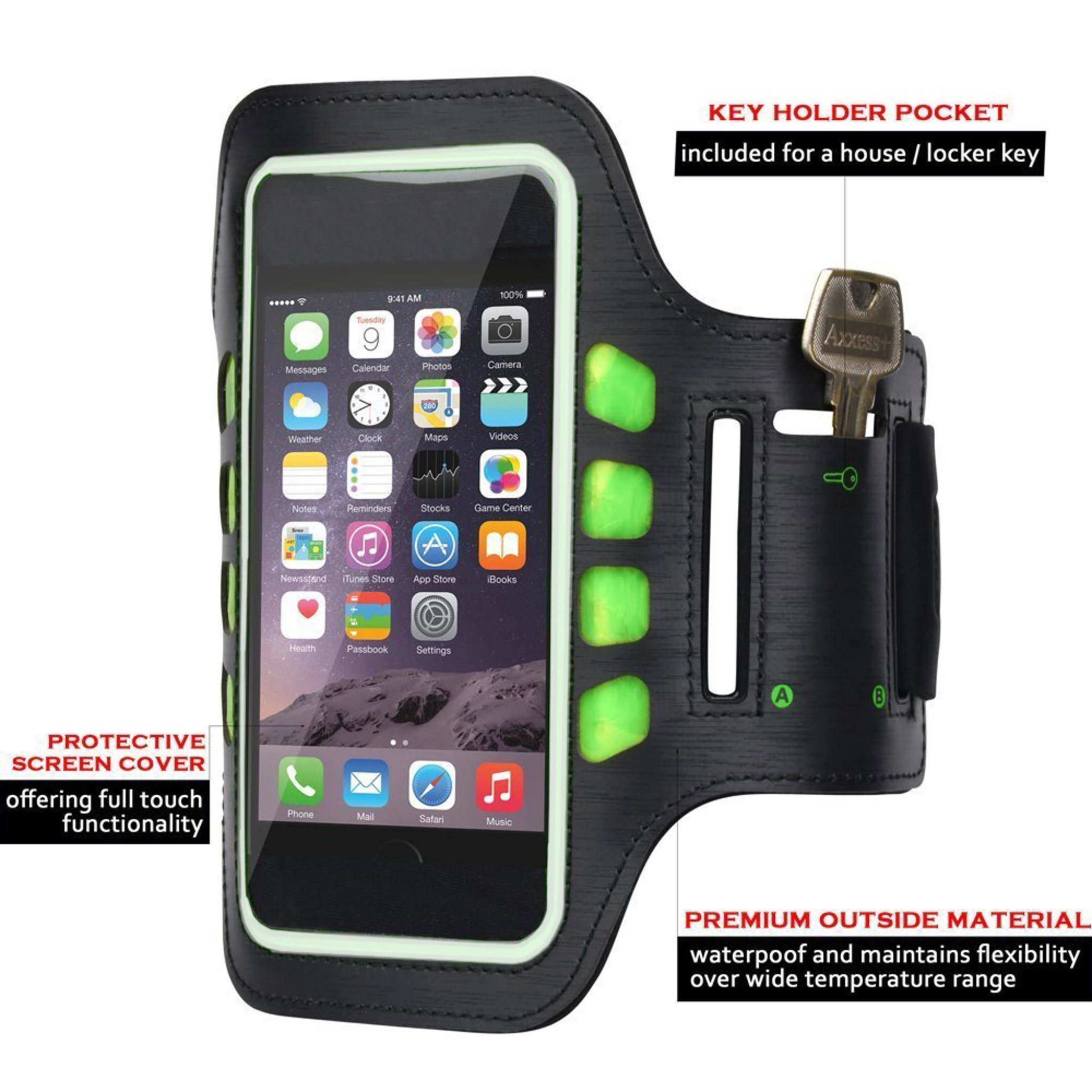 Sinox sports armband with LED light for iPhone. Black