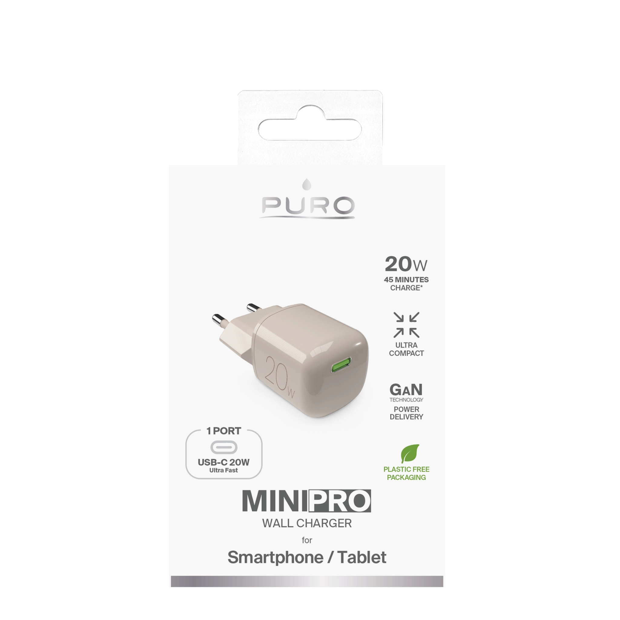 PURO MiniPro 20W USB-C wall charger - GAN technology