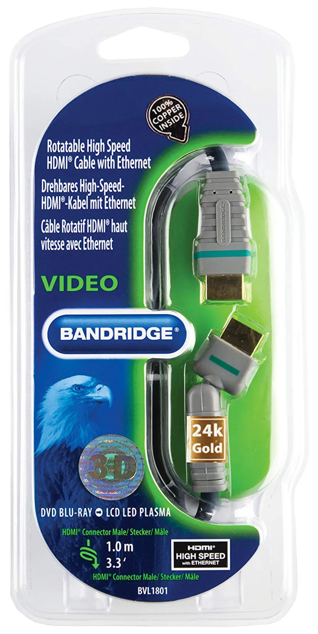 Bandridge HDMI™ 4K Cable. 1m. Grey