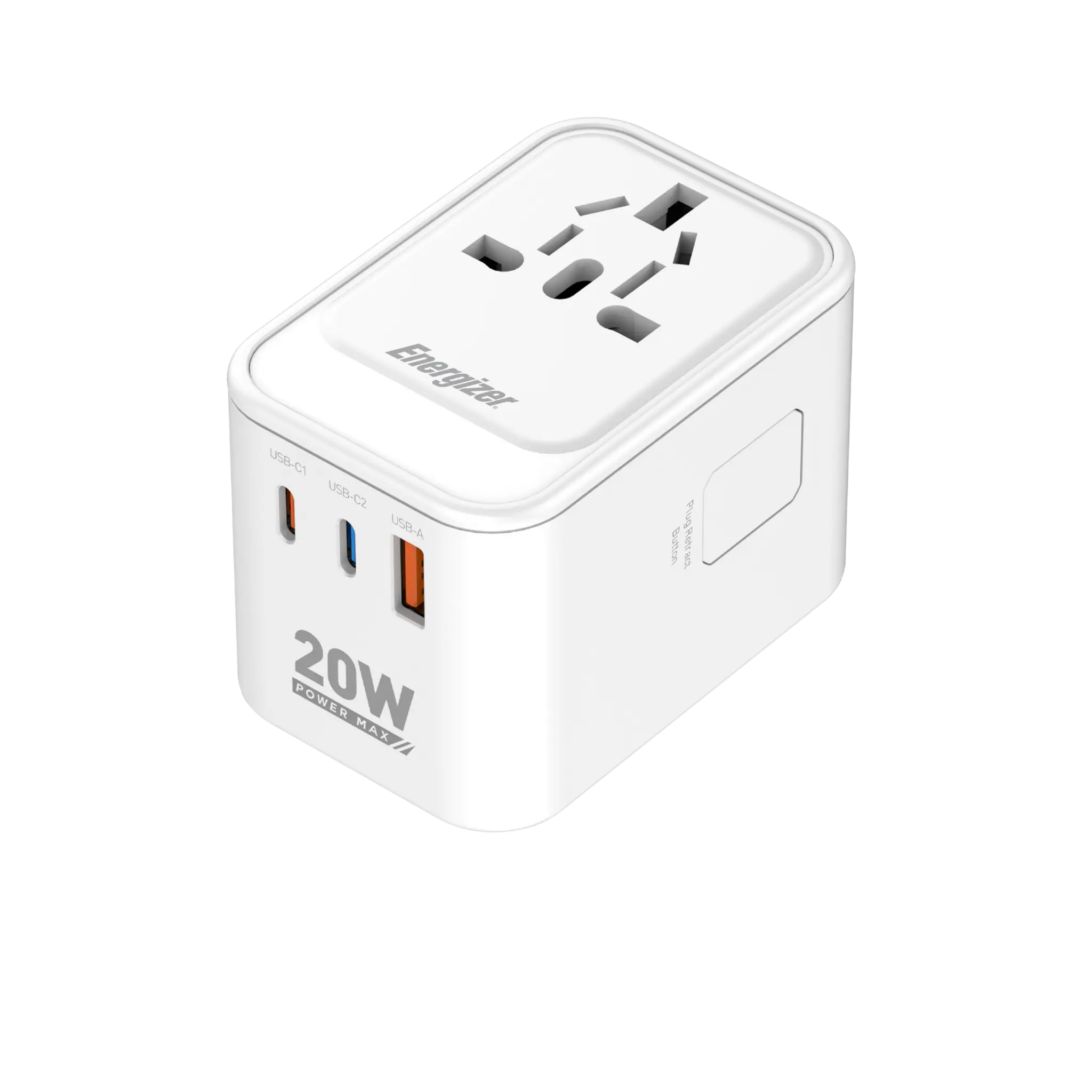 Energizer 20W Dual USB-C & USB-A Travel Charger. White
