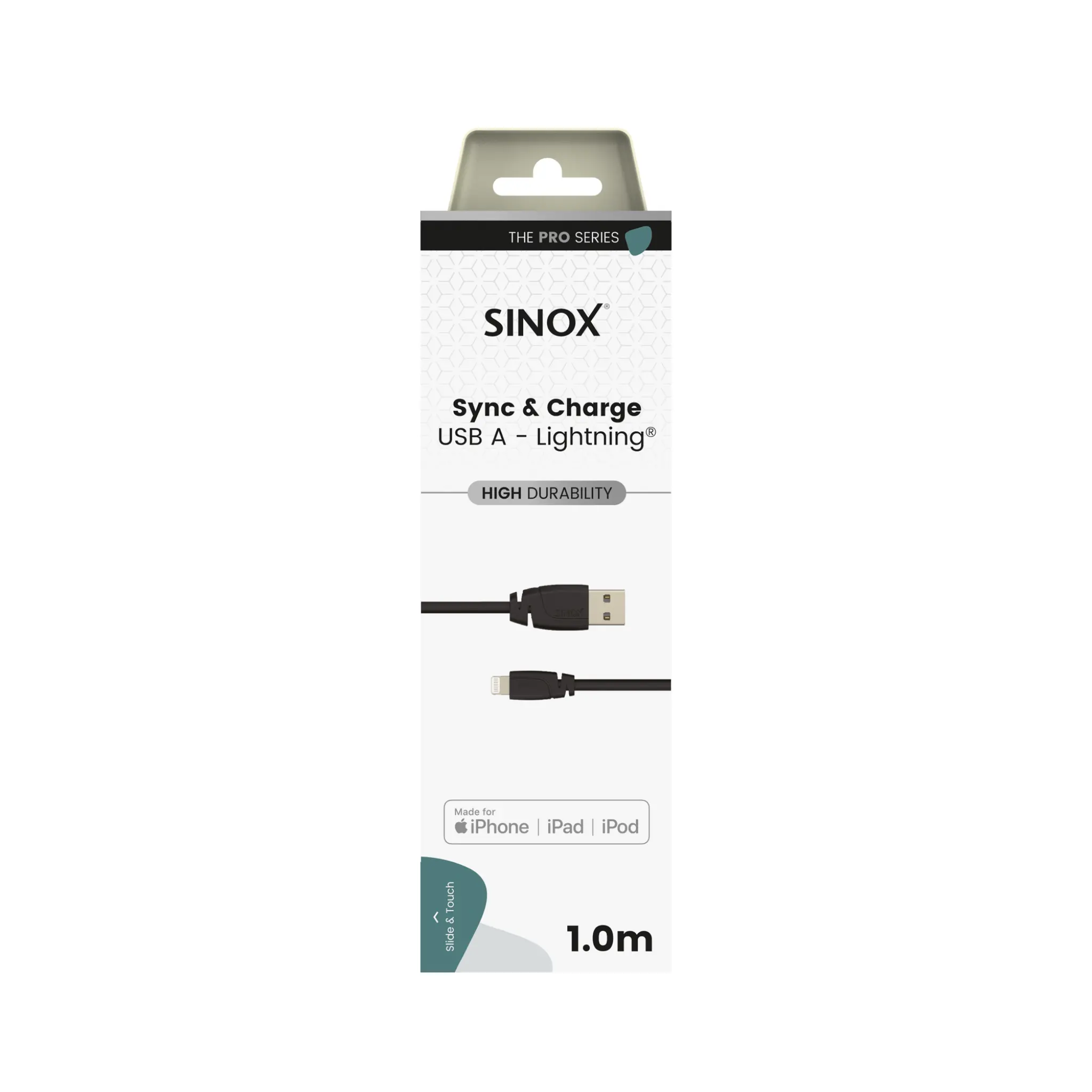 Sinox PRO Lightning Cable with Original Apple™ Chip. 1m. Black