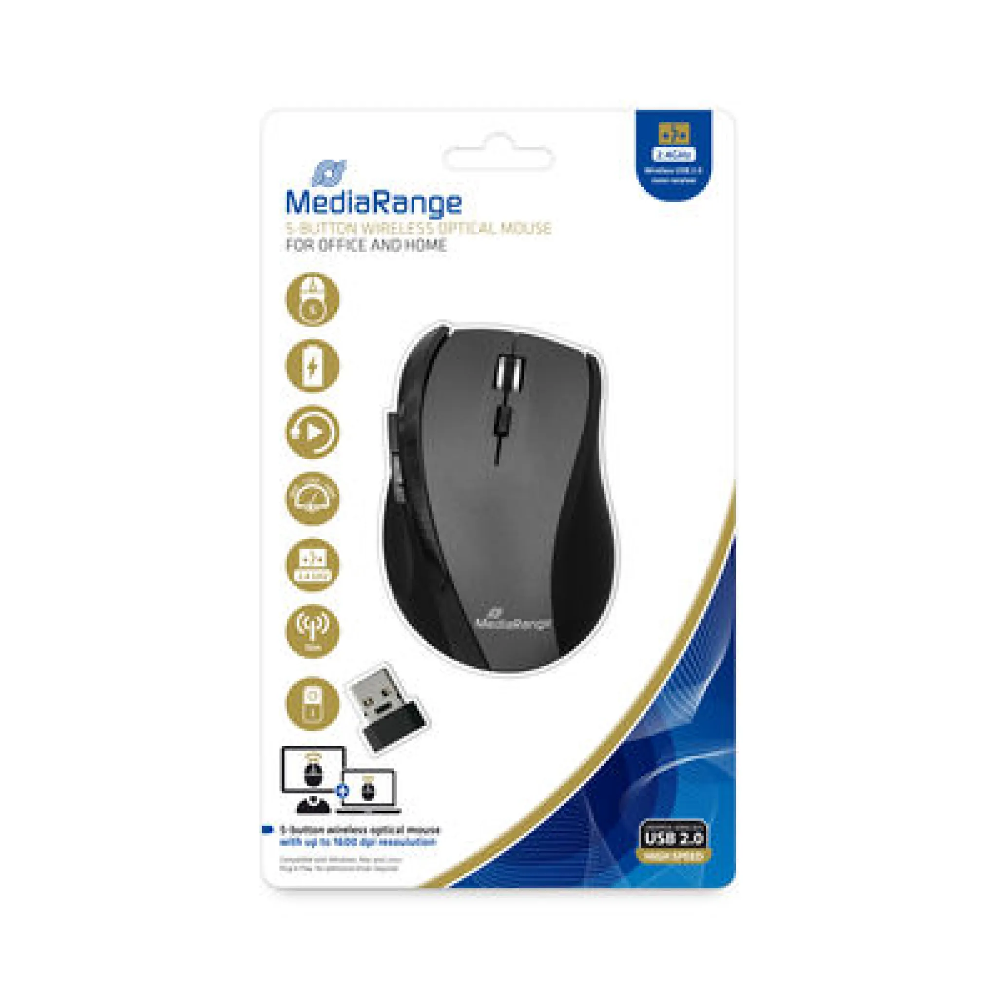 MediaRange Wireless Optical Mouse. Black/grey