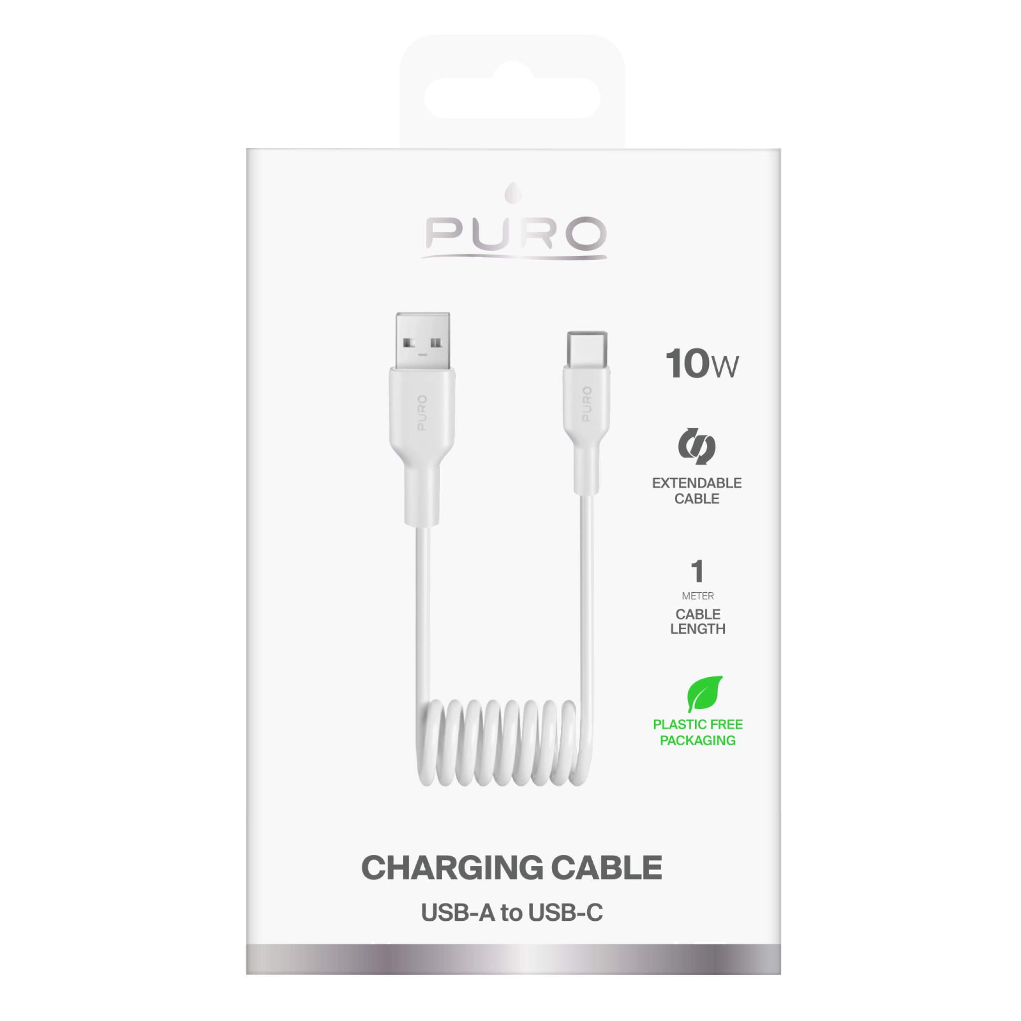 PURO USB-A to USB-C TPU Spiral Cable, 1m