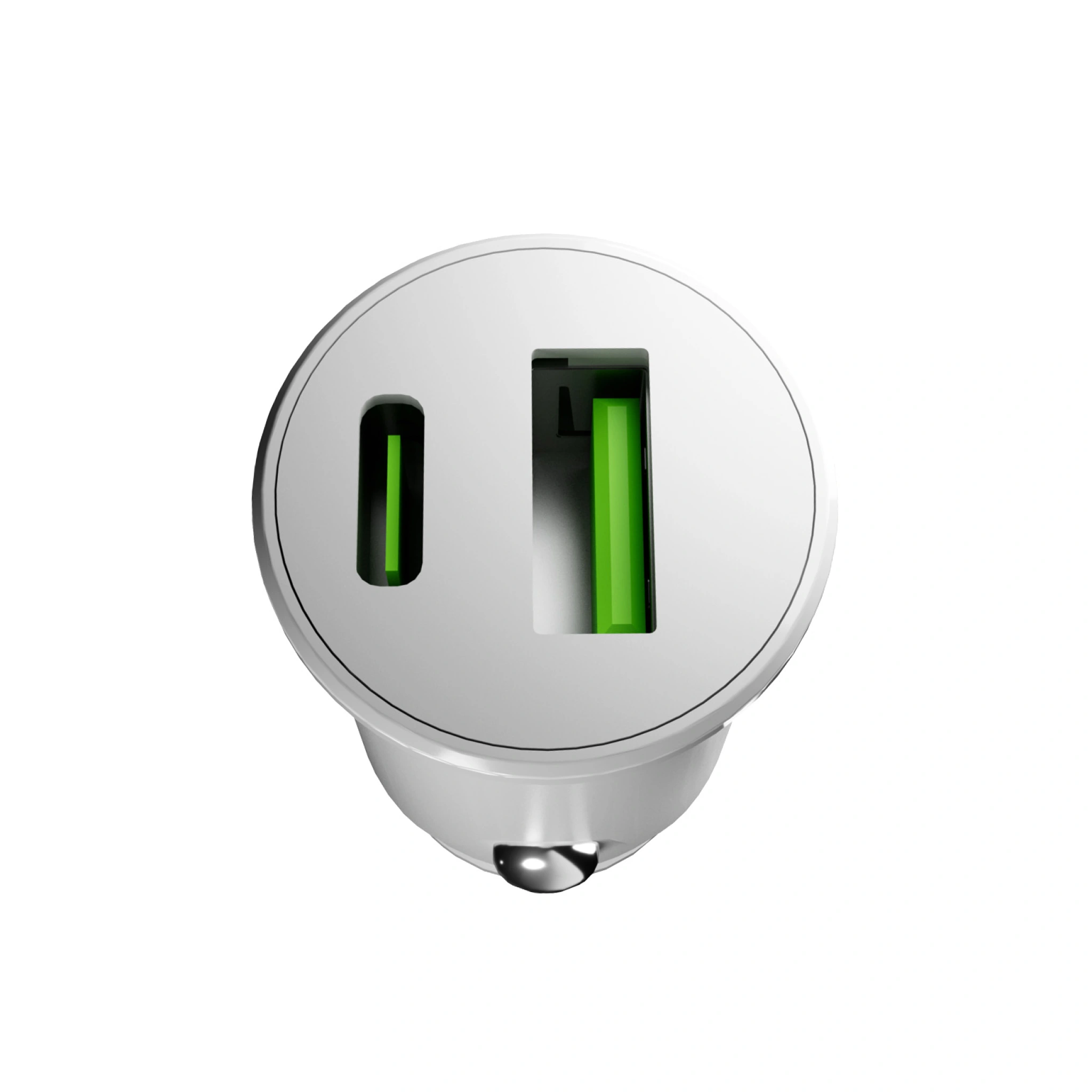 PURO Pro Lite car charger with 1 USB-A port and 1 USB-C port. White