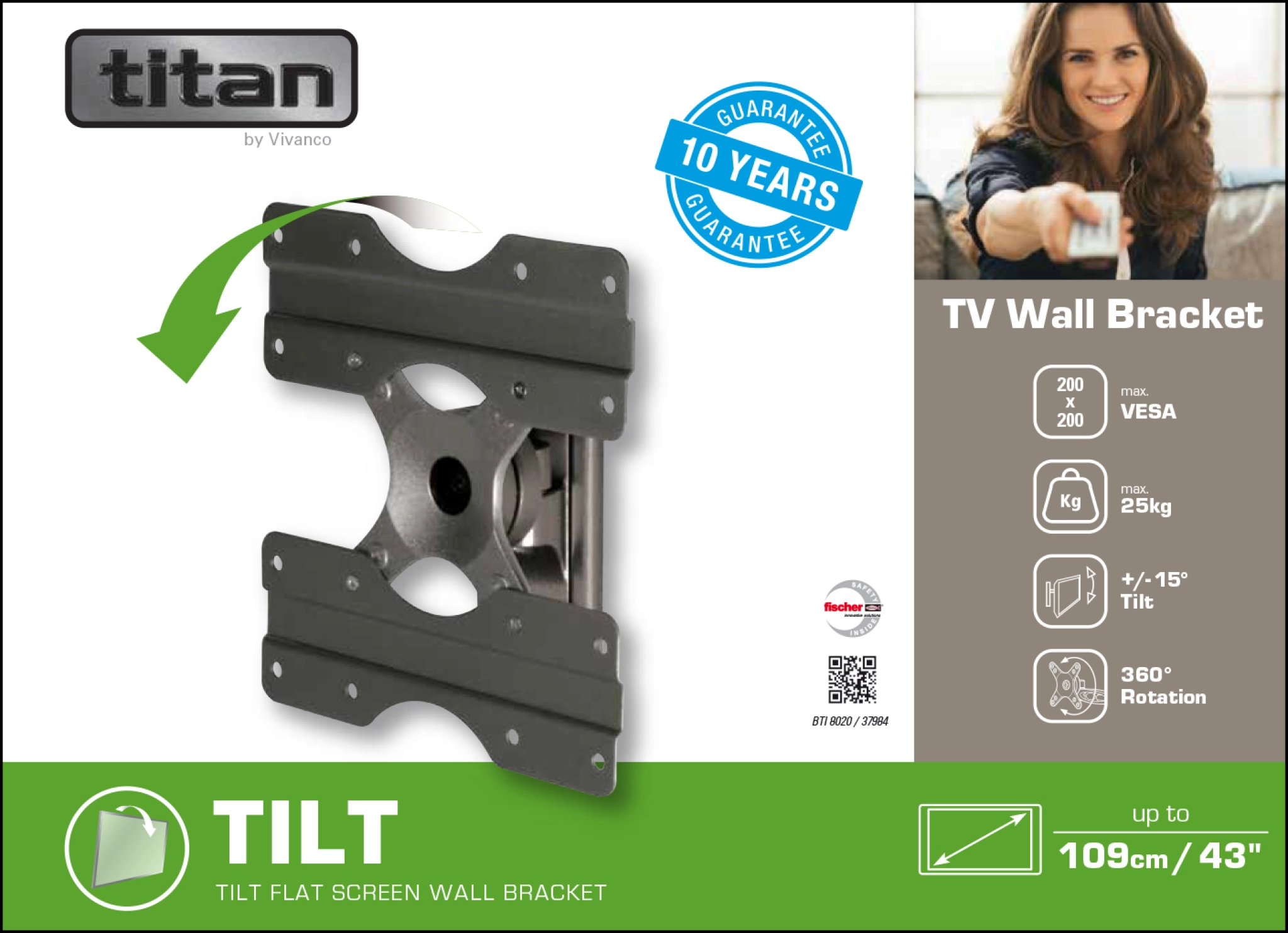 Vivanco TITAN TV Wall Mount, TILT, 43", 25kg, VESA 200x200