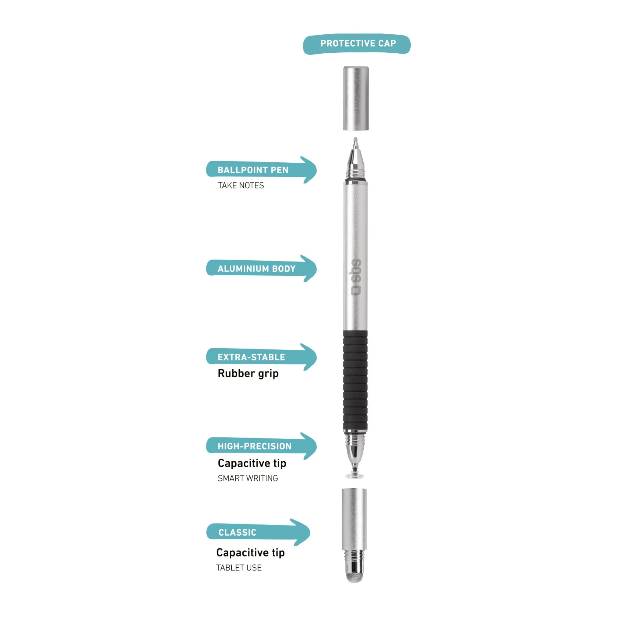 SBS Capacitive pen for smartphones and tablets. Silver/black