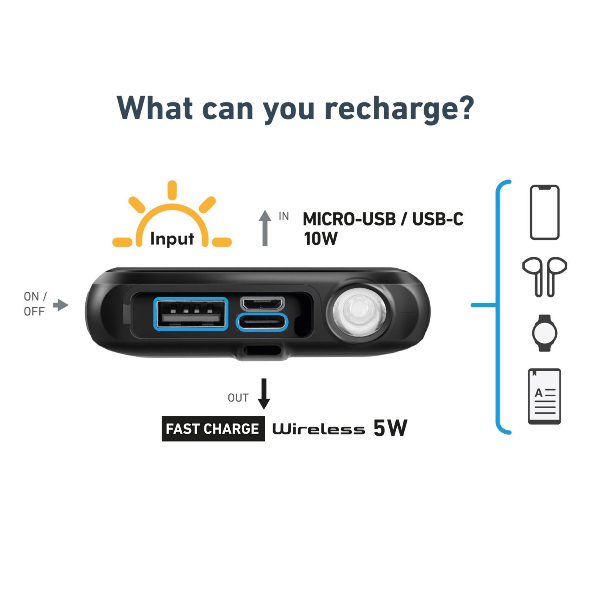 Sbs 5000mAh solar power bank. Black