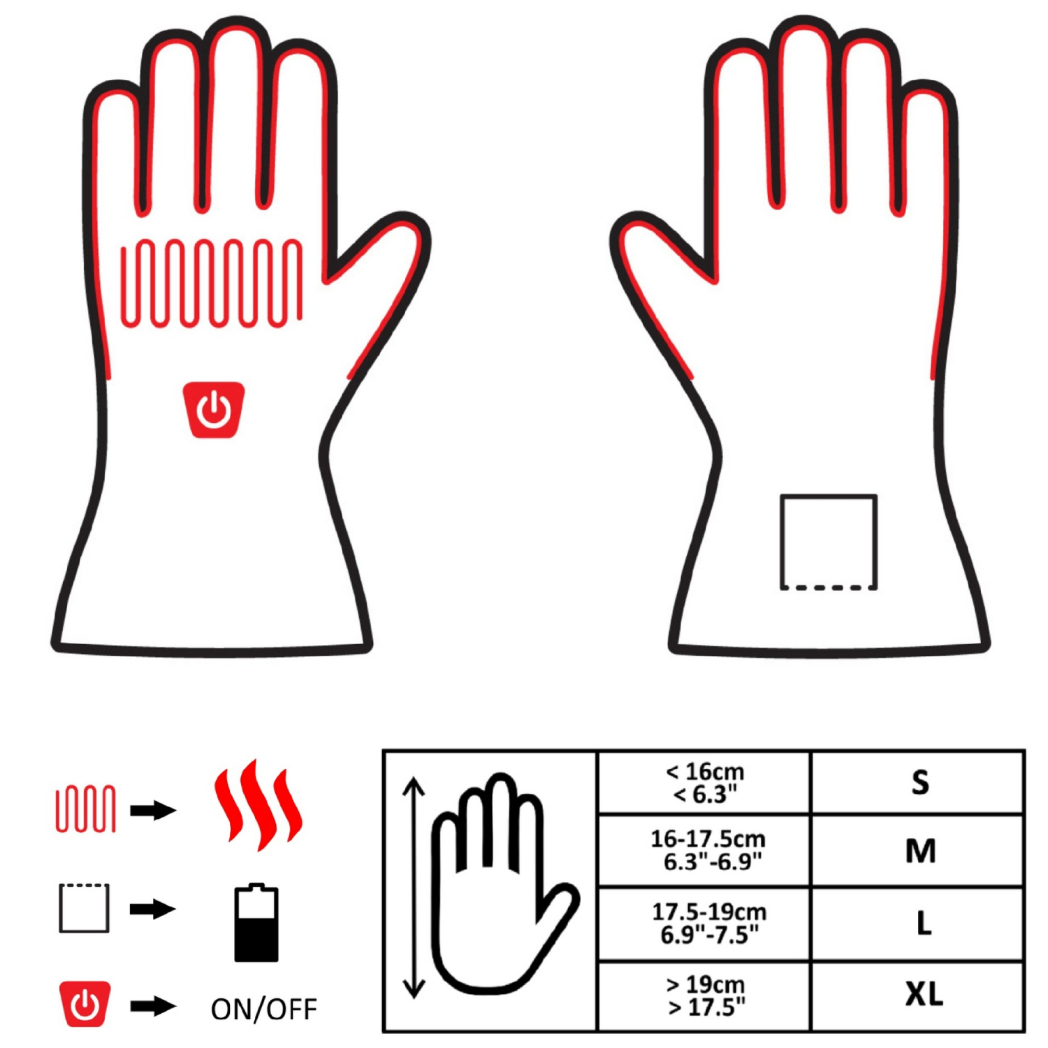 Glovii Heated Ski Gloves with touch XL. Black