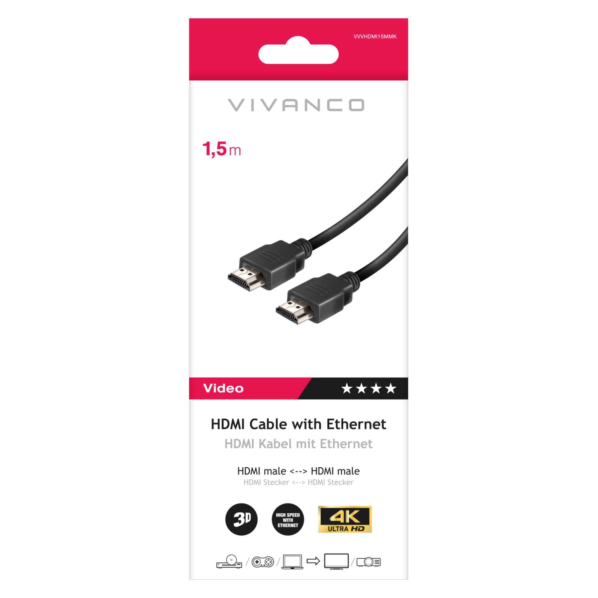 Vivanco HDMI Type A Cable for 3D and 4K Ultra HD