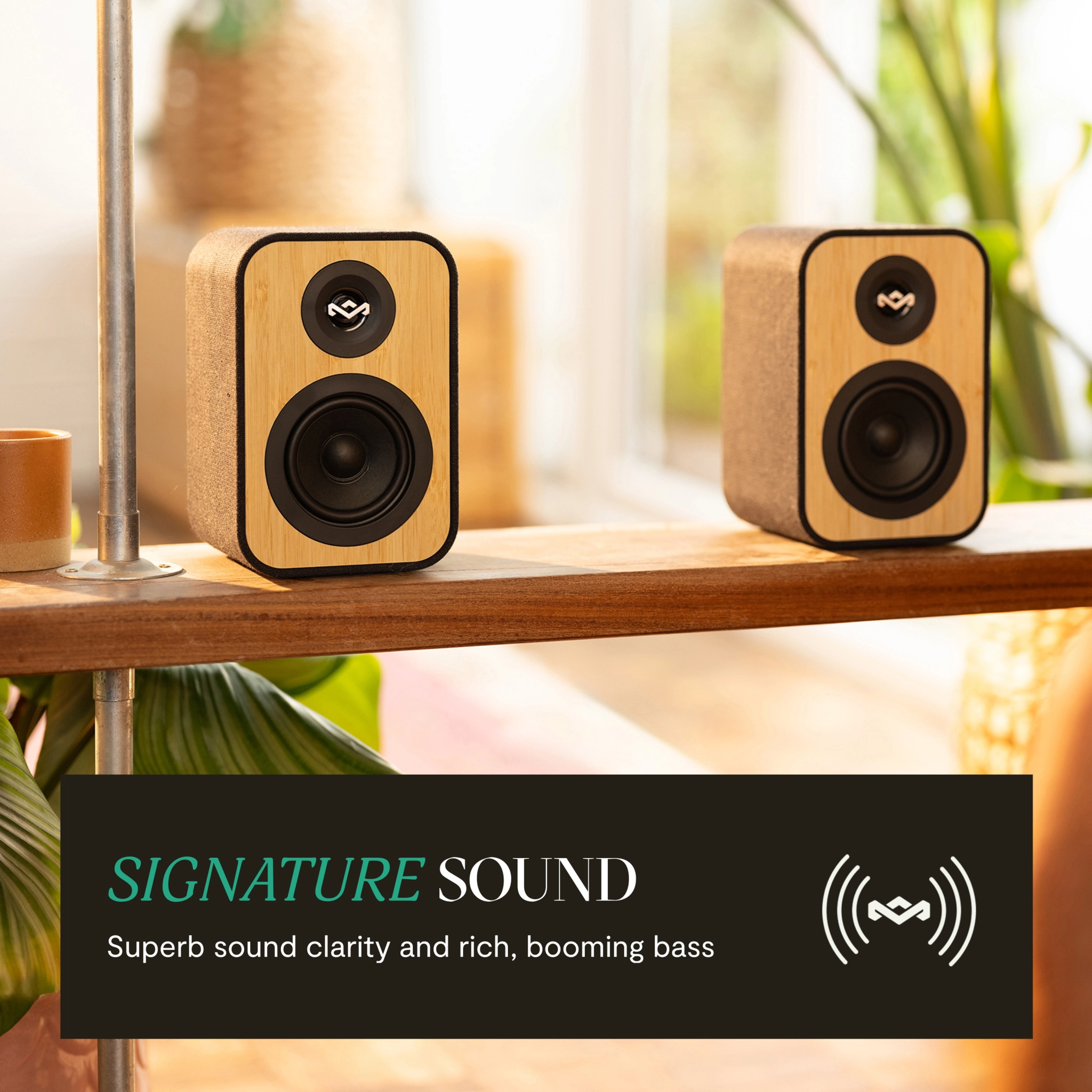 Marley Uplift Bookshelf Bluetooth® Speakers. Black