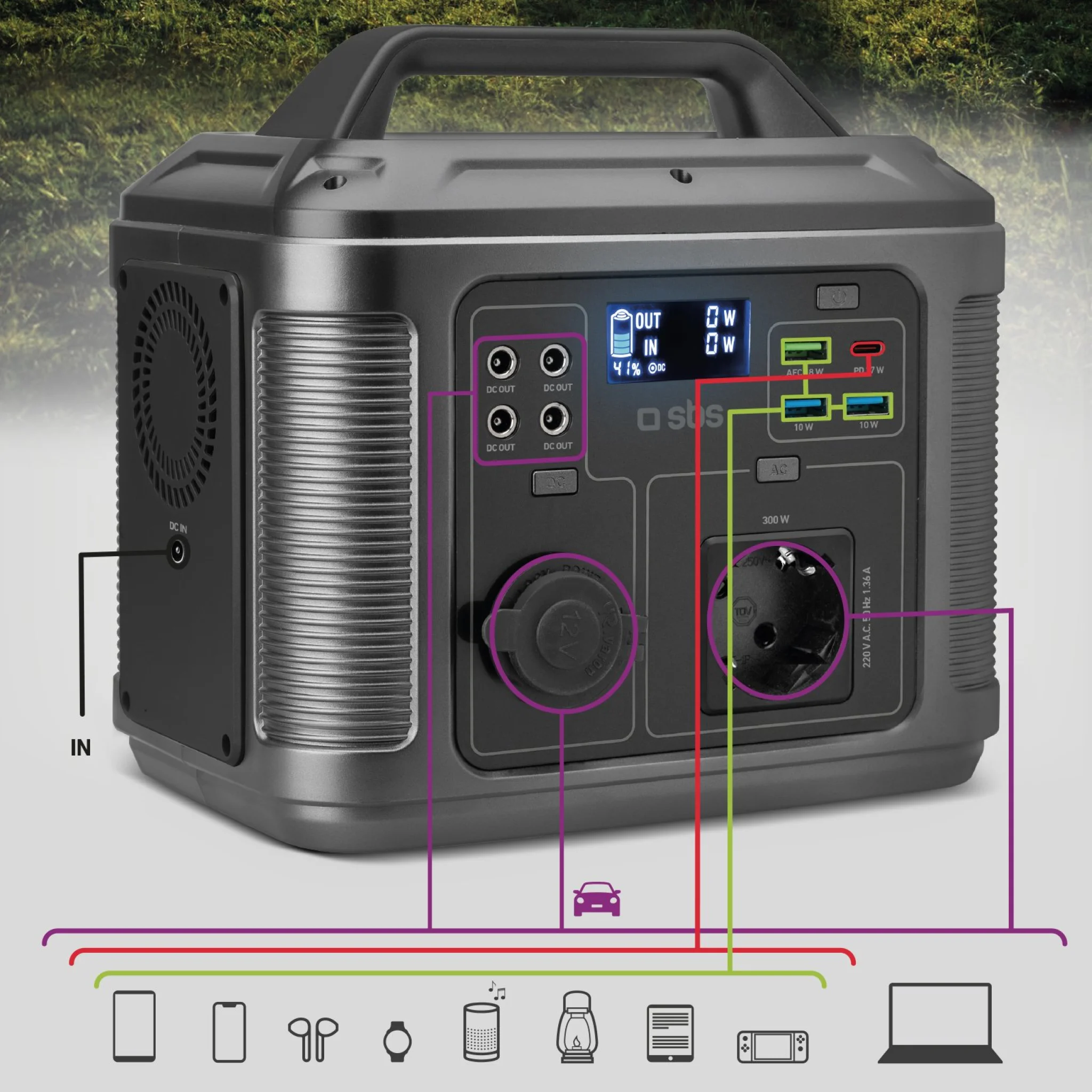 Sbs Portable 300W charging station. Black