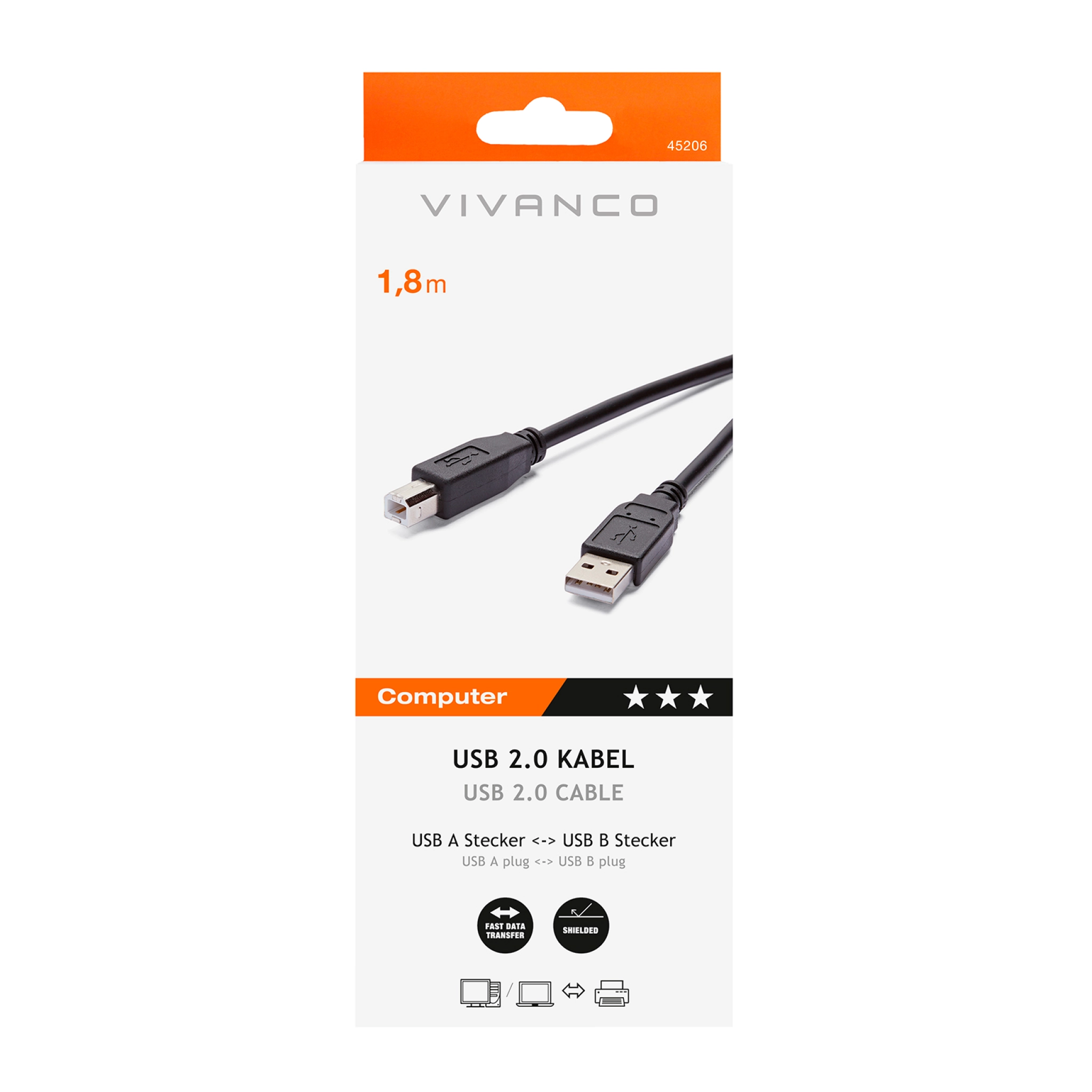 Vivanco USB-B 2.0 Compatible Connection Cable, 1.8m