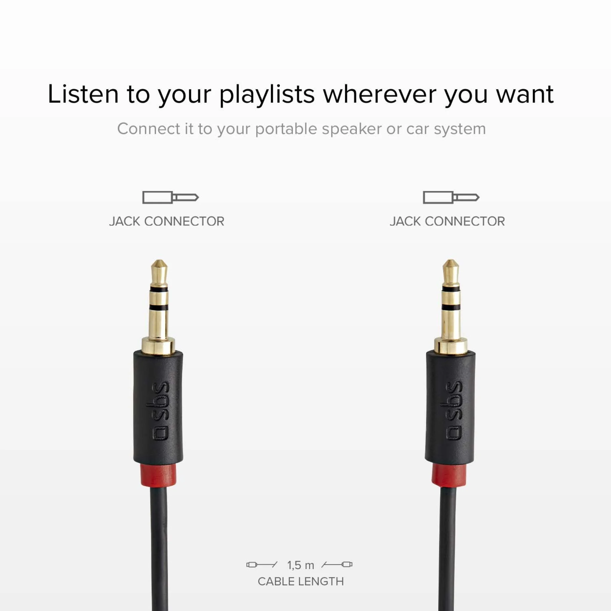SBS Mini Jack Cable. 1.5m. Black