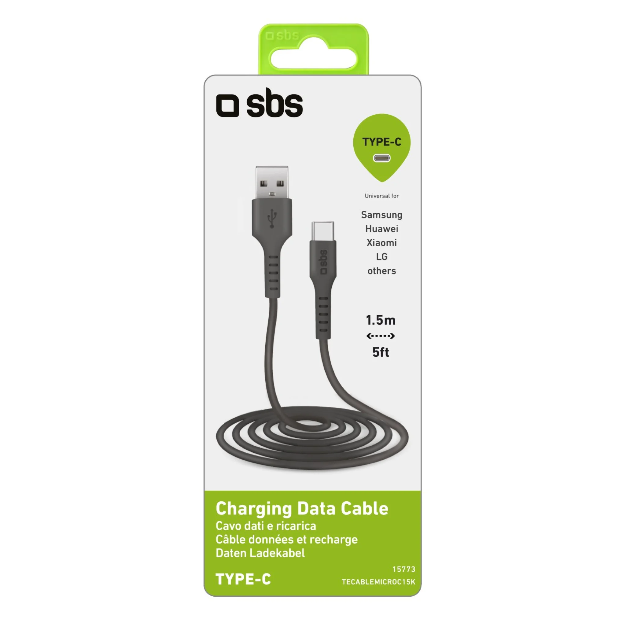 SBS USB C to USB A Cable. 1,5m. Black