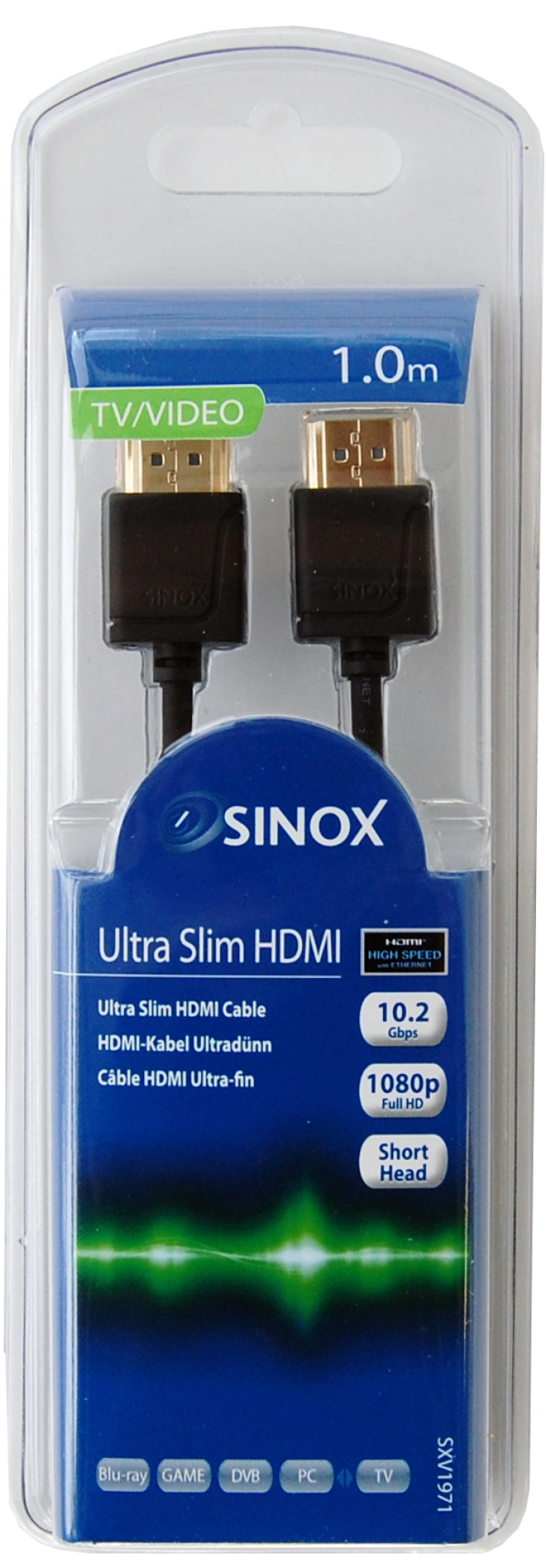 Sinox Ultra thin HDMI™ Full HD Cable. 1m. Black